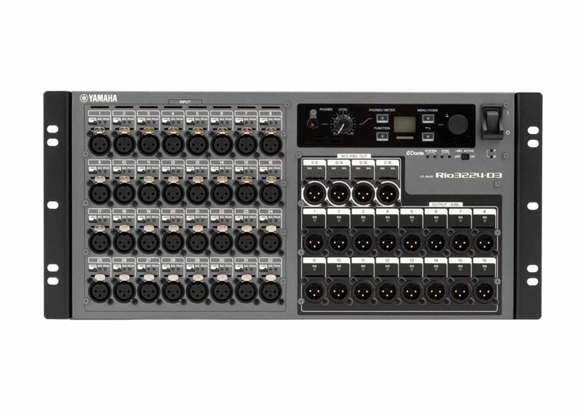 Yamaha Rio3224 D3, 32x16 Dante I/O Rack with 8 AES EBU Outputs by Yamaha