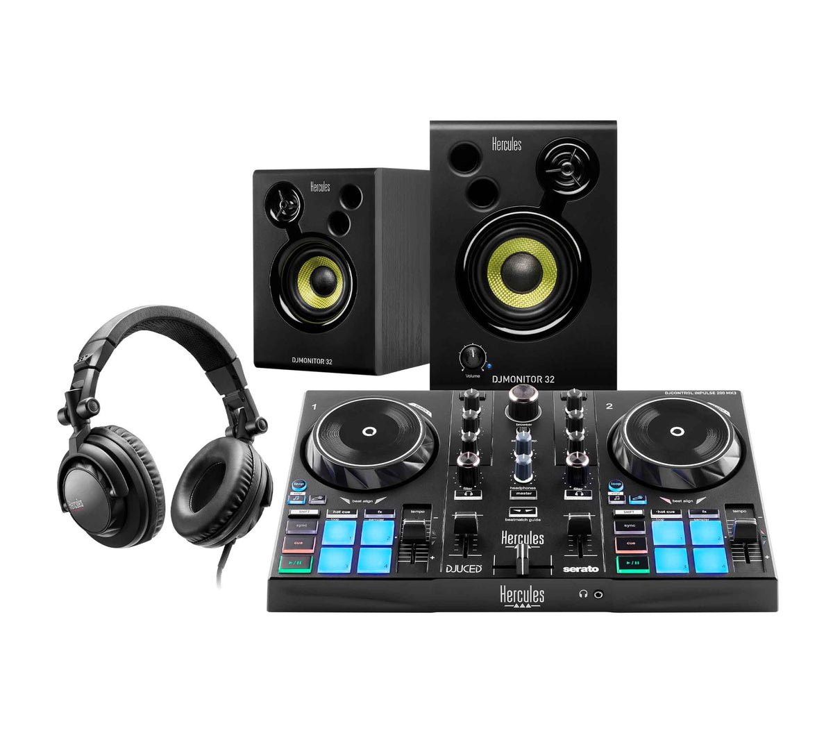 Hercules DJLearning Kit MK3 Complete DJ Controller Bundle with DJMonitor 32 Speakers, HDP DJ45 Headphones by Hercules