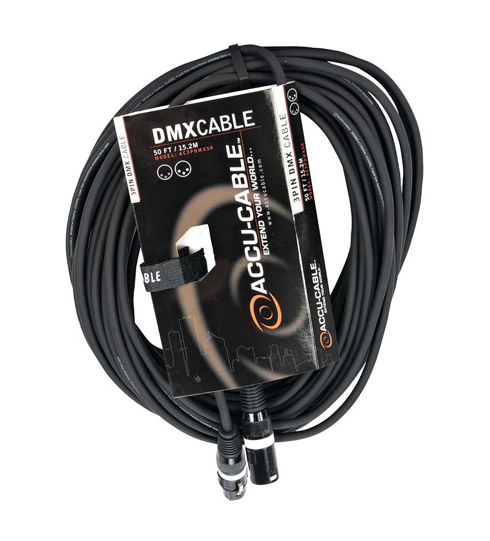 Accu-Cable AC3PDMX, 3-Pin Male To 3-Pin Female Connection DMX Cable by Accu Cable