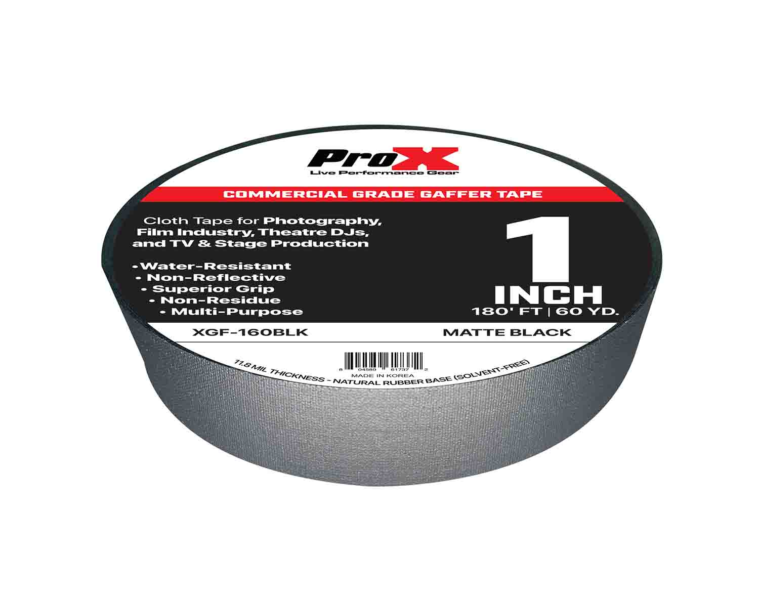 ProX XGF-160, 1-inch 60YD Matte Commercial Grade Gaffer Tape Pros Choice Non Residue - 180Ft - Hollywood DJ