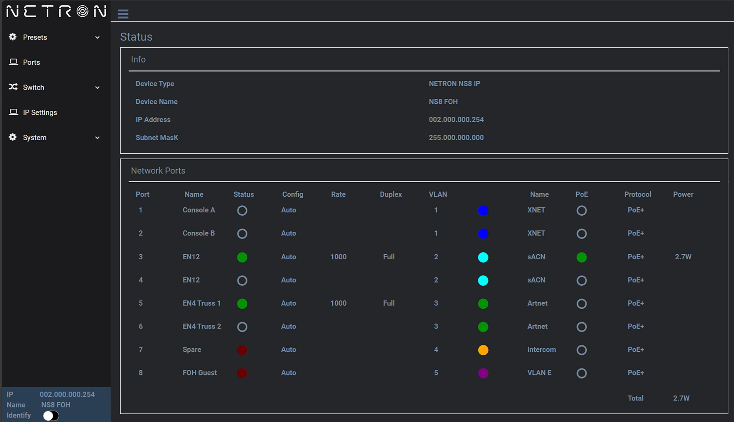 Elation NS8, 8-Port Gigabit Network Switch with POE