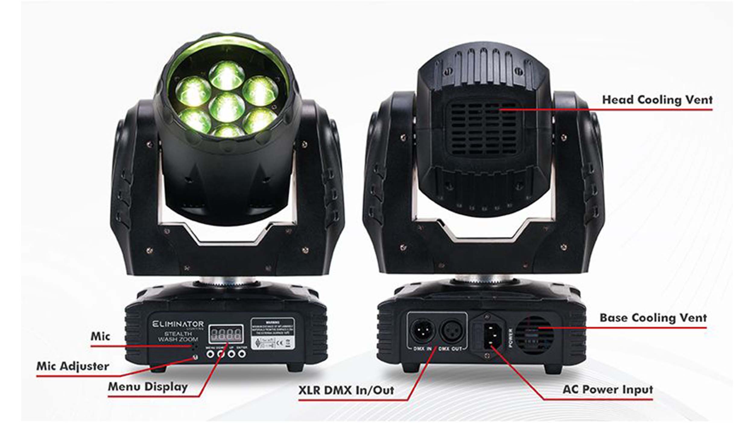 Eliminator Lighting Stealth Wash Zoom, Compact Wash Moving Head with Motorized Zoom and RGBW LEDs - 12 Watt by Eliminator Lighting