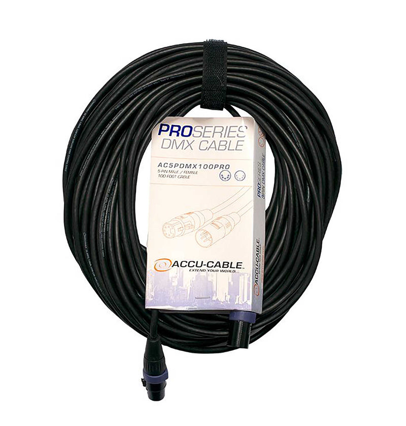 Accu-Cable AC5PDMX100PRO, Pro Series 5-Pin Male to 5-Pin Female Connection DMX Cable - 100 Ft by Accu Cable