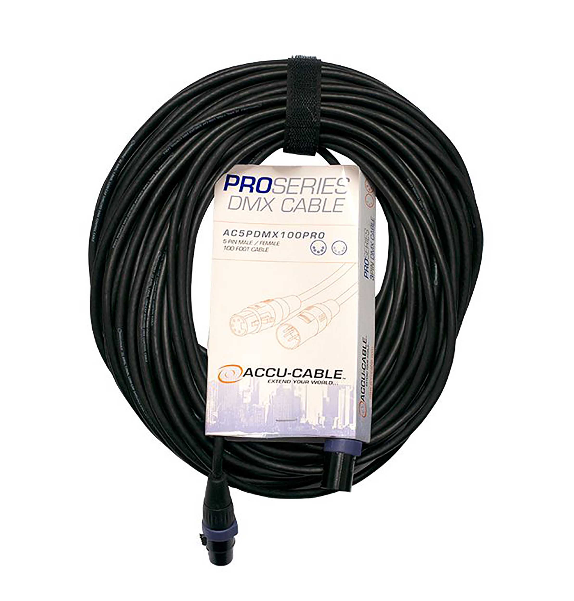 Accu-Cable AC5PDMX100PRO, Pro Series 5-Pin Male to 5-Pin Female Connection DMX Cable - 100 Ft by Accu Cable