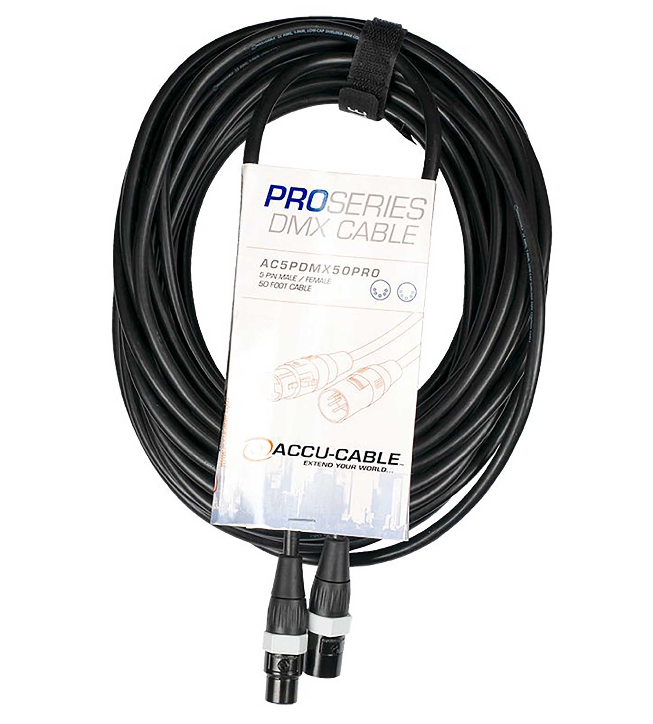Accu-Cable AC5PDMX50PRO, Pro Series 5-Pin Male to 5-Pin Female Connection DMX Cable - 50 Ft by Accu Cable