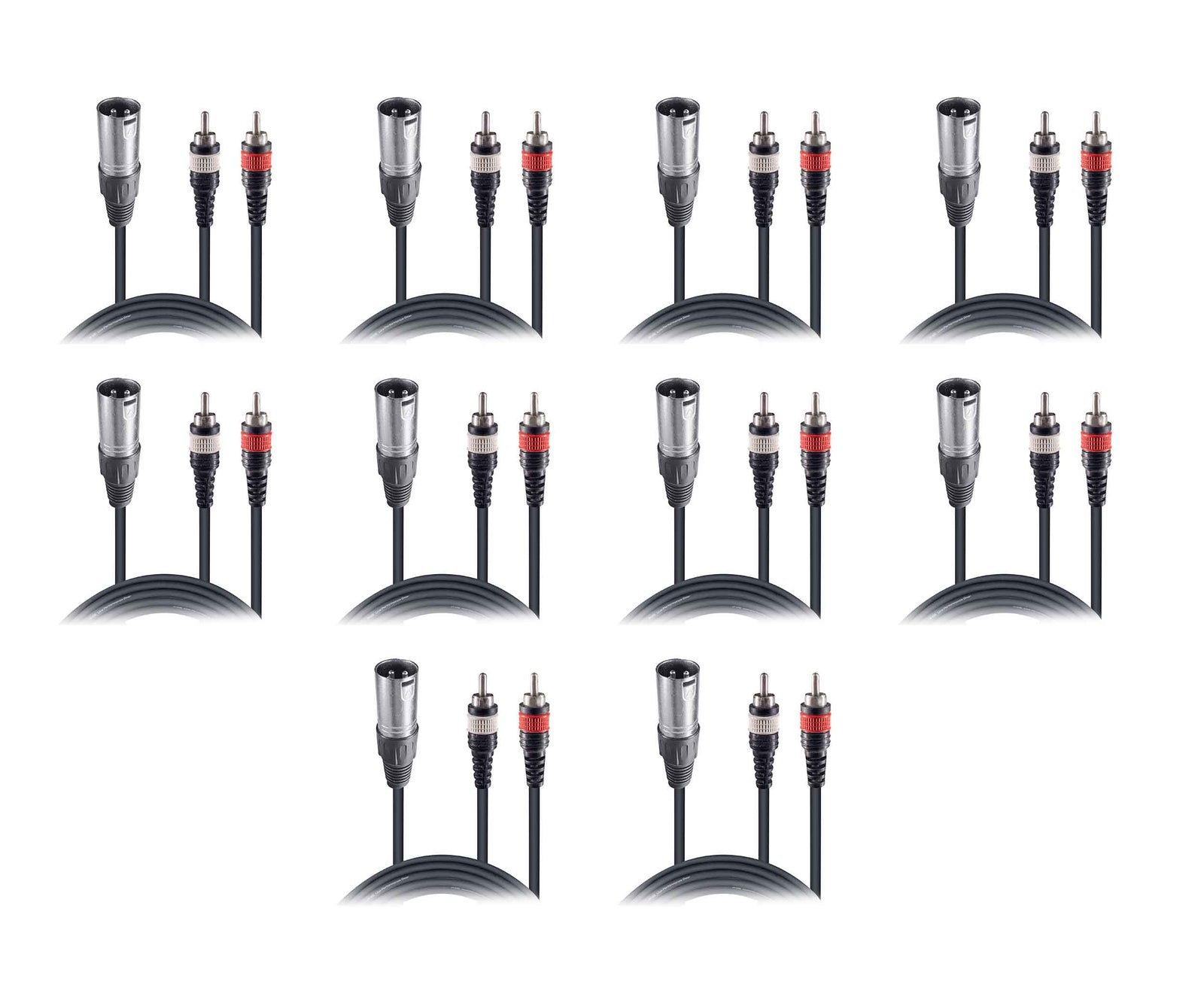 ProX XC-XMYRCA10 X10, 10 Ft High Performance Audio Y Cable XLR-M to Dual RCA DJ Package - 10 Pack by ProX Cases