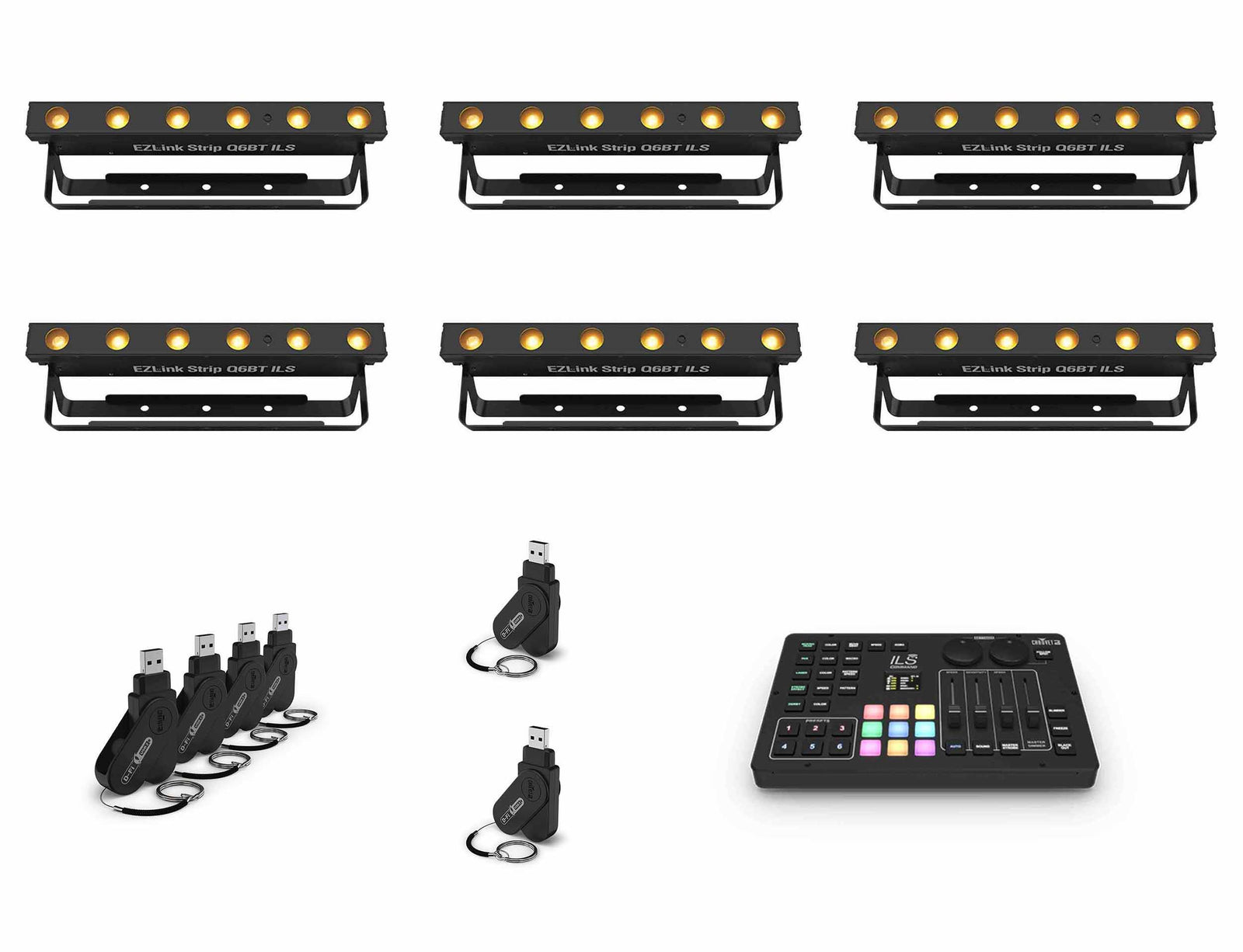 Chauvet DJ Q6BT ILS RGBA LED Bars DJ Lighting Package with USB DMX Transceivers and Wireless Lighting Controller by Chauvet DJ