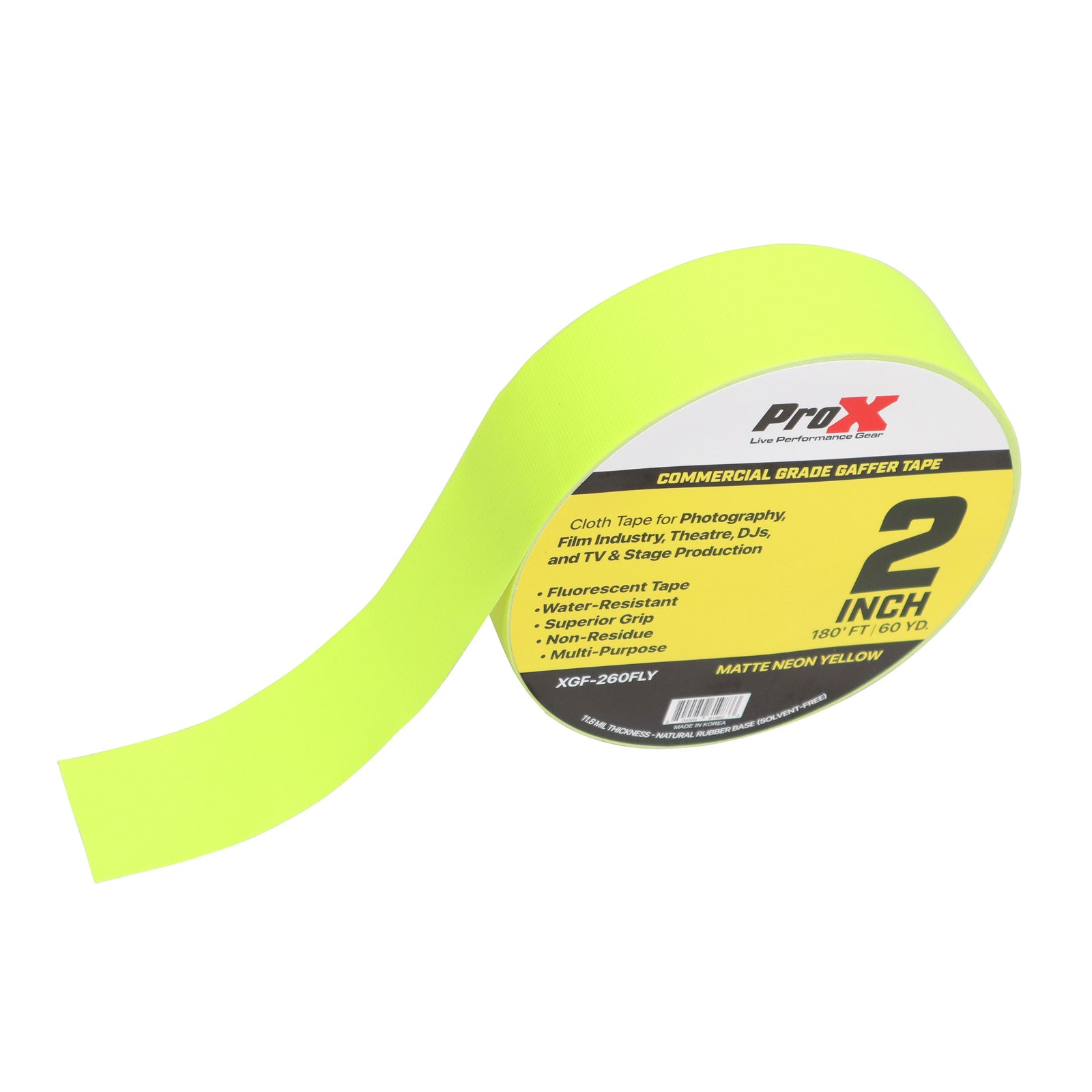 ProX XGF-260FLY, 2 Inch 60YD Fluorescent Yellow Commercial Grade Gaffer Tape - 180Ft by ProX Cases
