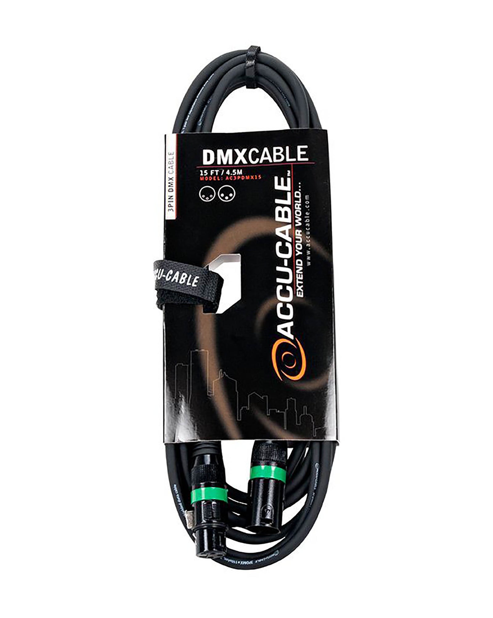 Accu-Cable AC3PDMX, 3-Pin Male To 3-Pin Female Connection DMX Cable by Accu Cable