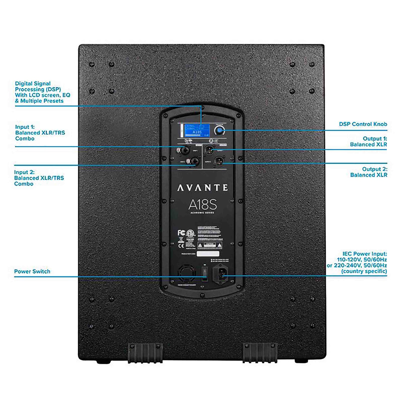 Avante A18S, Achromic Series 18-Inch Active Subwoofer - Black by Avante