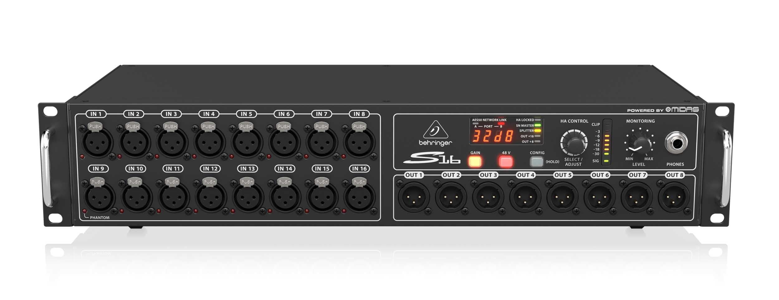 Behringer S16 Remote-Controllable Midas Preamps, 8 Outputs and Networking SuperMAC Technology