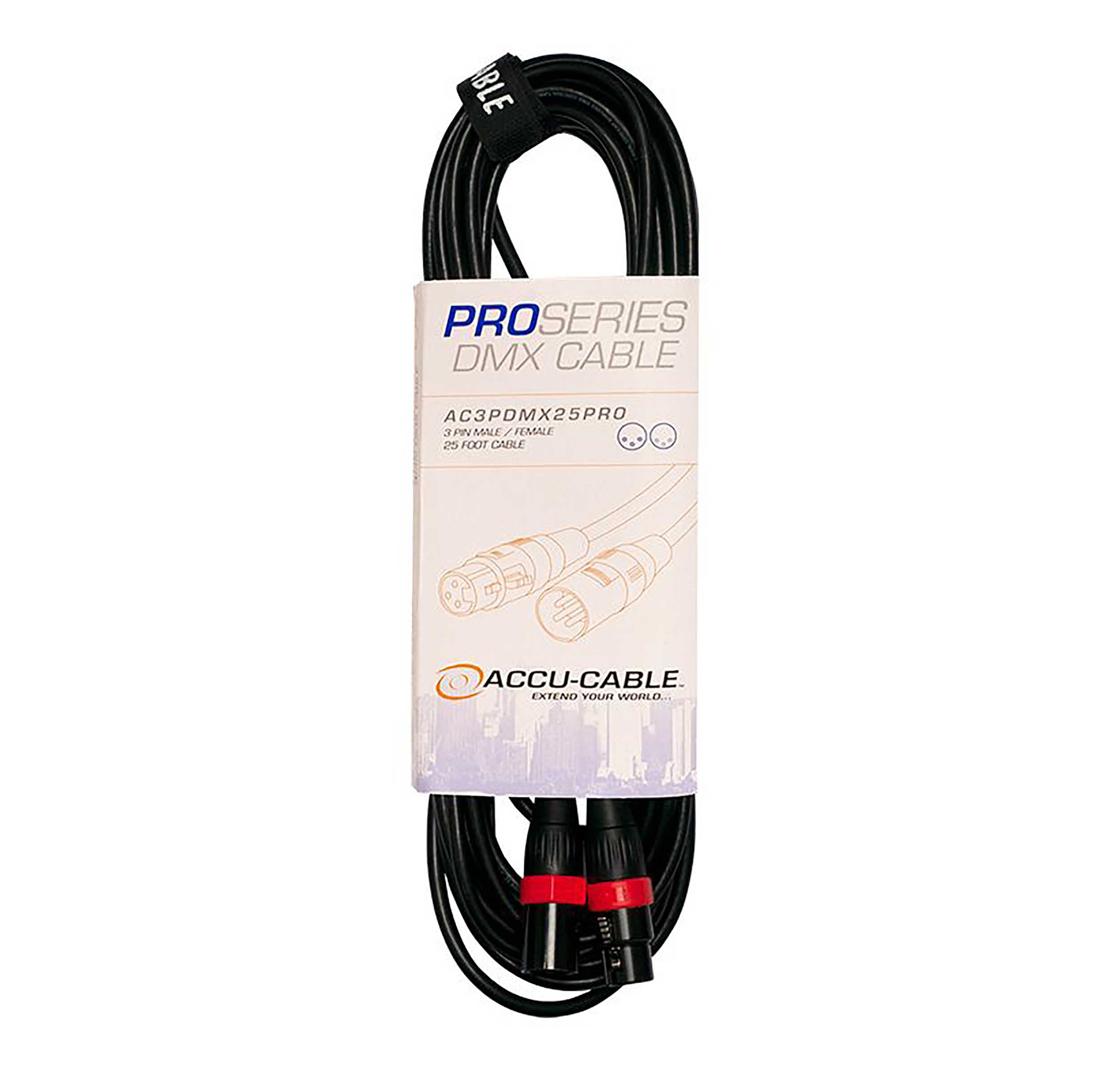 Accu-Cable AC3PDMX25PRO, Pro Series 3-Pin Male to 3-Pin Female Connection DMX Cable - 25 Ft by Accu Cable