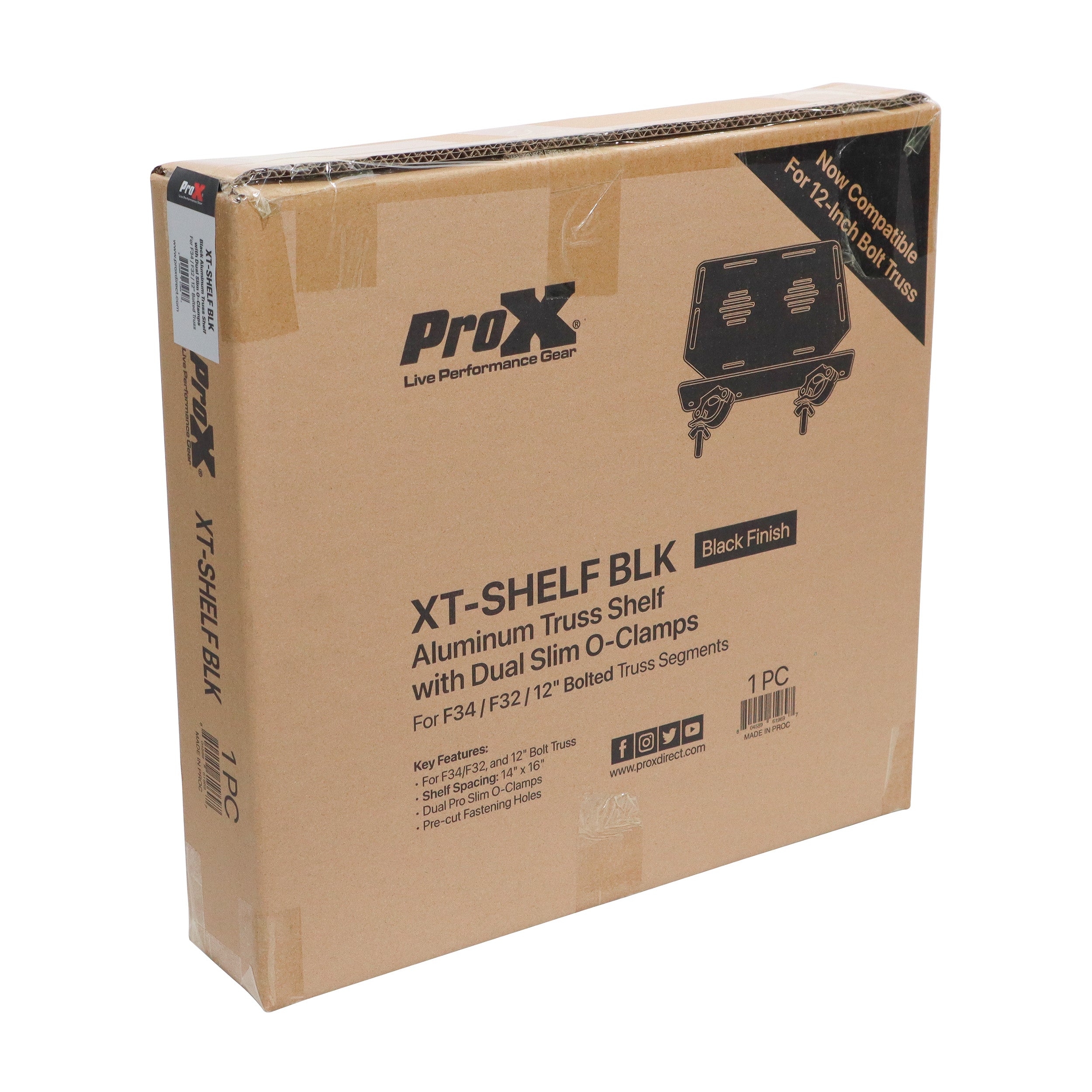 ProX XT-SHELFBLK, Aluminum Truss Shelf with Dual O-Style Pro Clamps 14"x16" Shelf Space - Black by ProX Cases