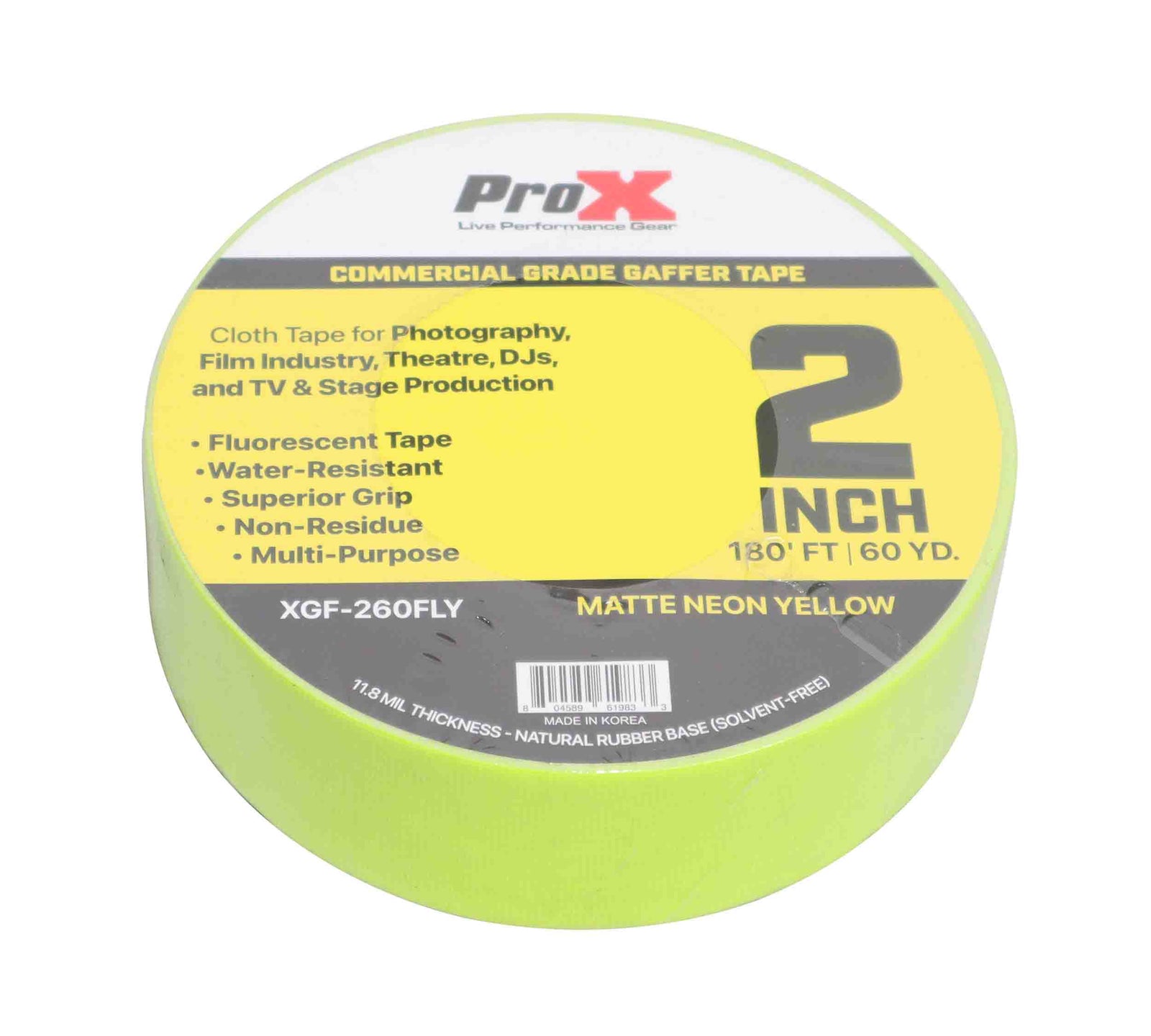 ProX XGF-260FLY, 2 Inch 60YD Fluorescent Yellow Commercial Grade Gaffer Tape - 180Ft by ProX Cases