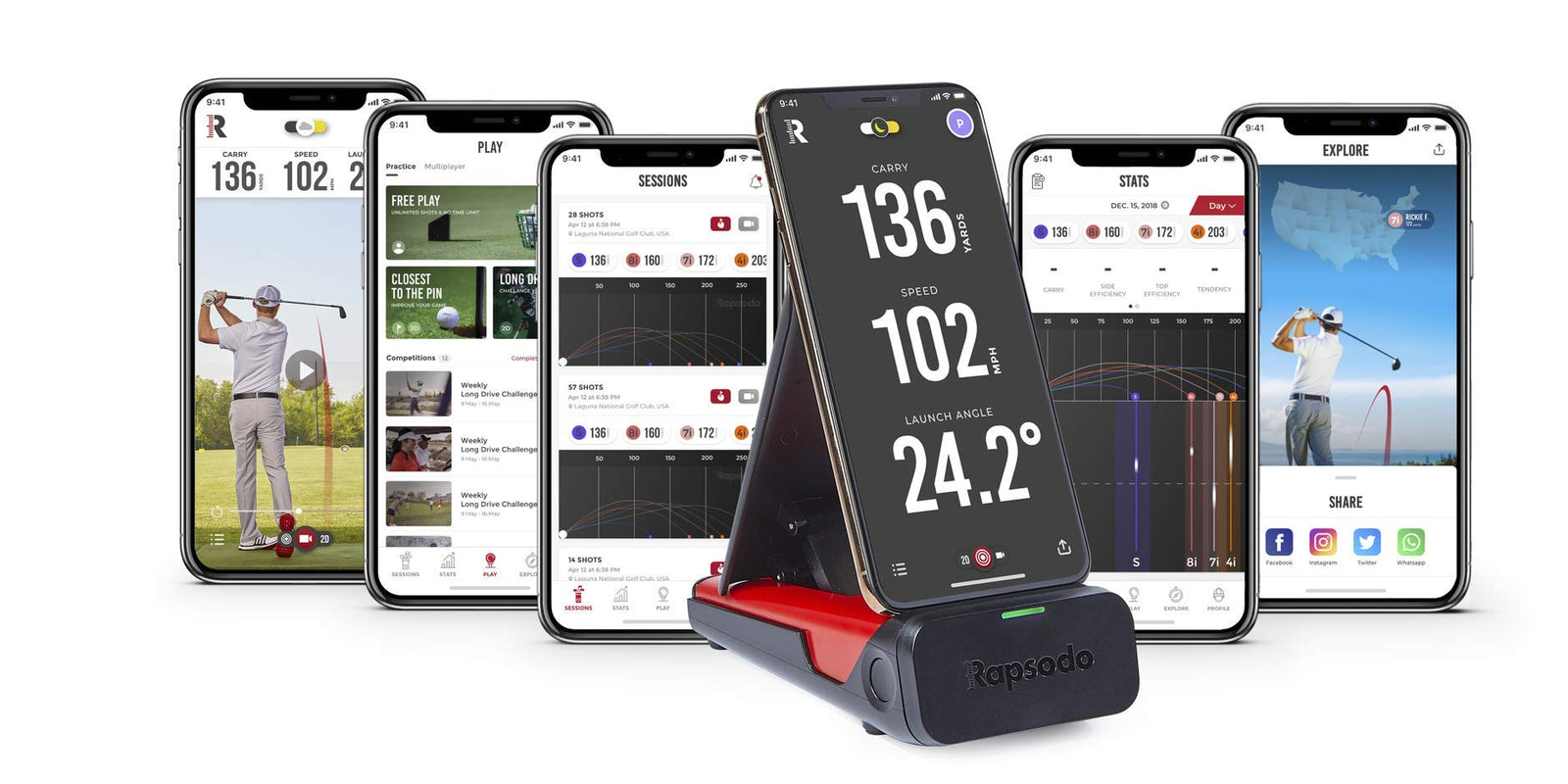 Rapsodo Mobile Launch Monitor for Golf Indoor and Outdoor Use with GPS Satellite View and Professional Level Accuracy, iPhone & iPad Only,Black/Red by Rapsodo