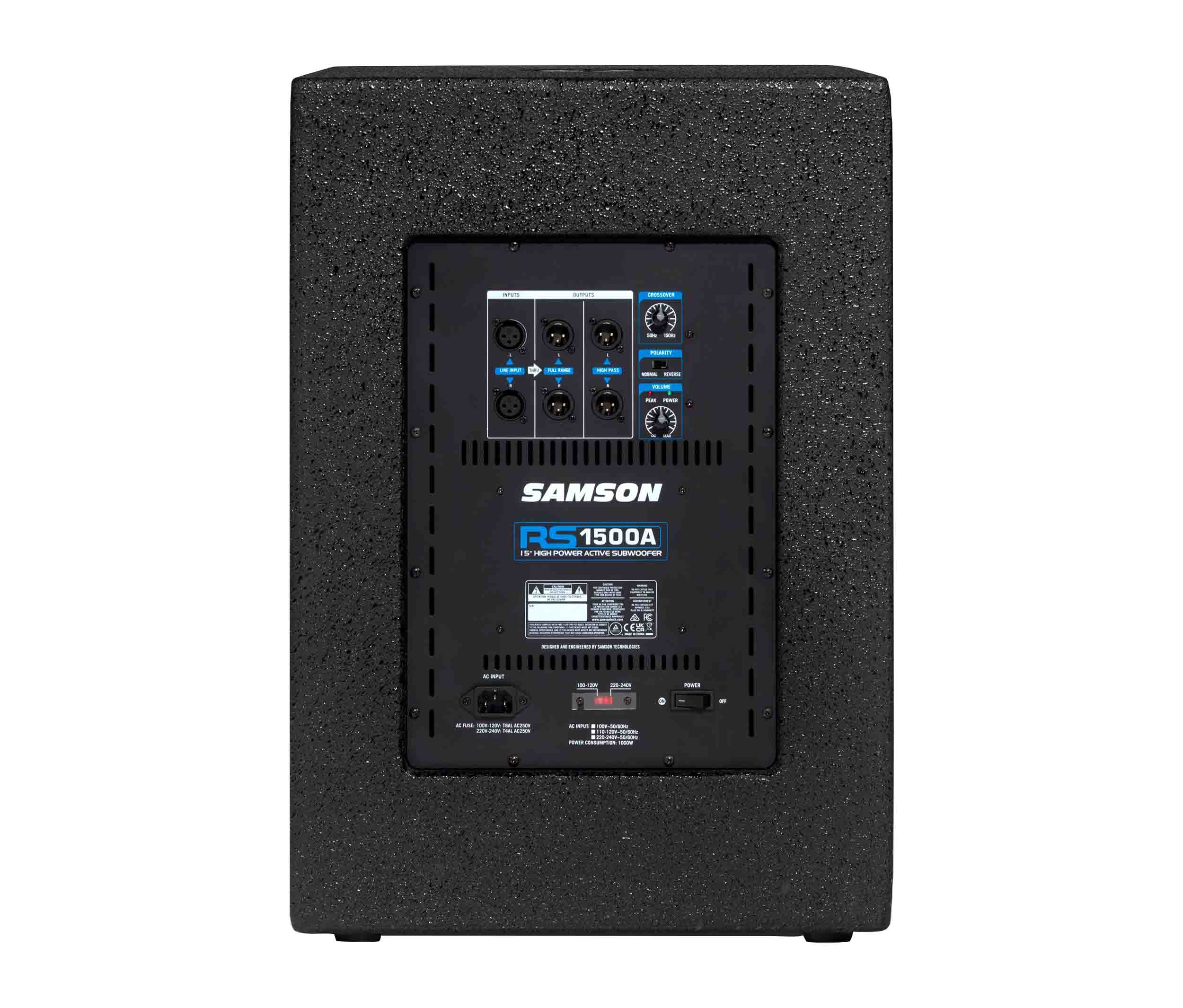 Samson RS1500A, 1000-Watt Active Subwoofer Speaker with 15-Inch Driver - Black by Samson