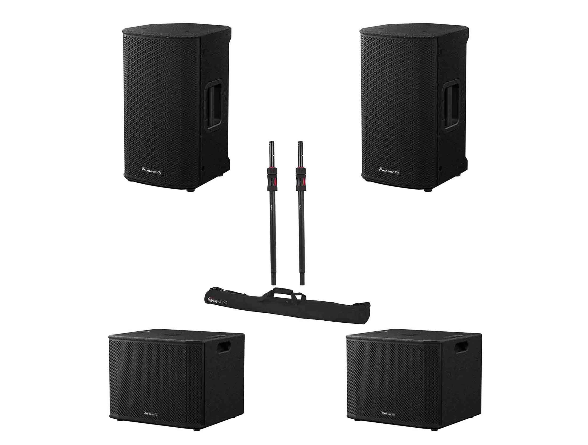 Pioneer DJ XPRS Active Subwoofers Package with Gator ID Speaker Sub Pole with Carry Bag by Pioneer DJ