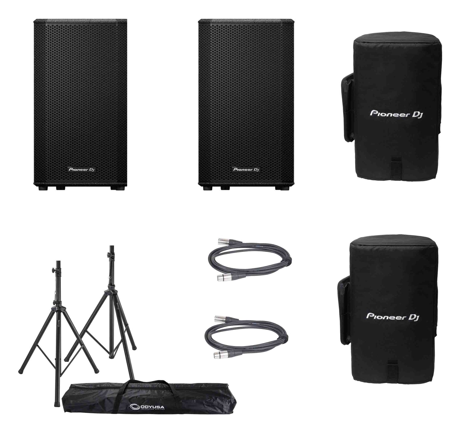 Pioneer Dj XPRS102, 10" Active Loudspeaker DJ Package with Speaker Covers, Stands and Cables by Pioneer DJ