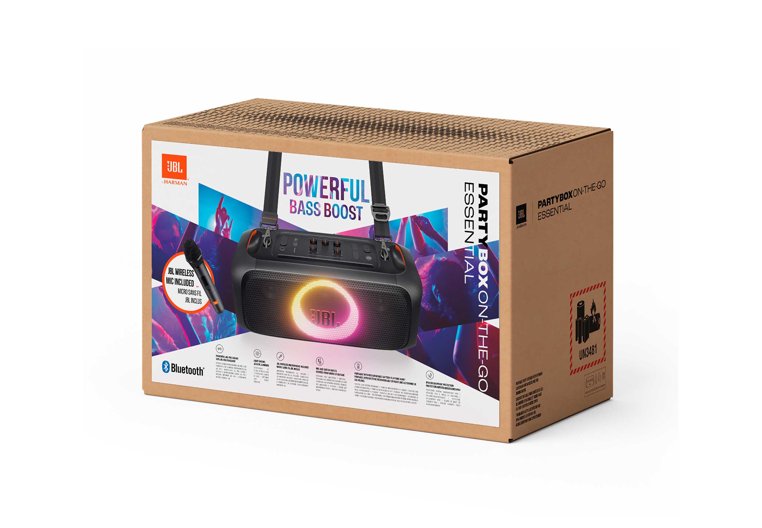 JBL PartyBox On-the-Go Essential, Portable Party Speaker with Synced Lightshow and Wireless Mic