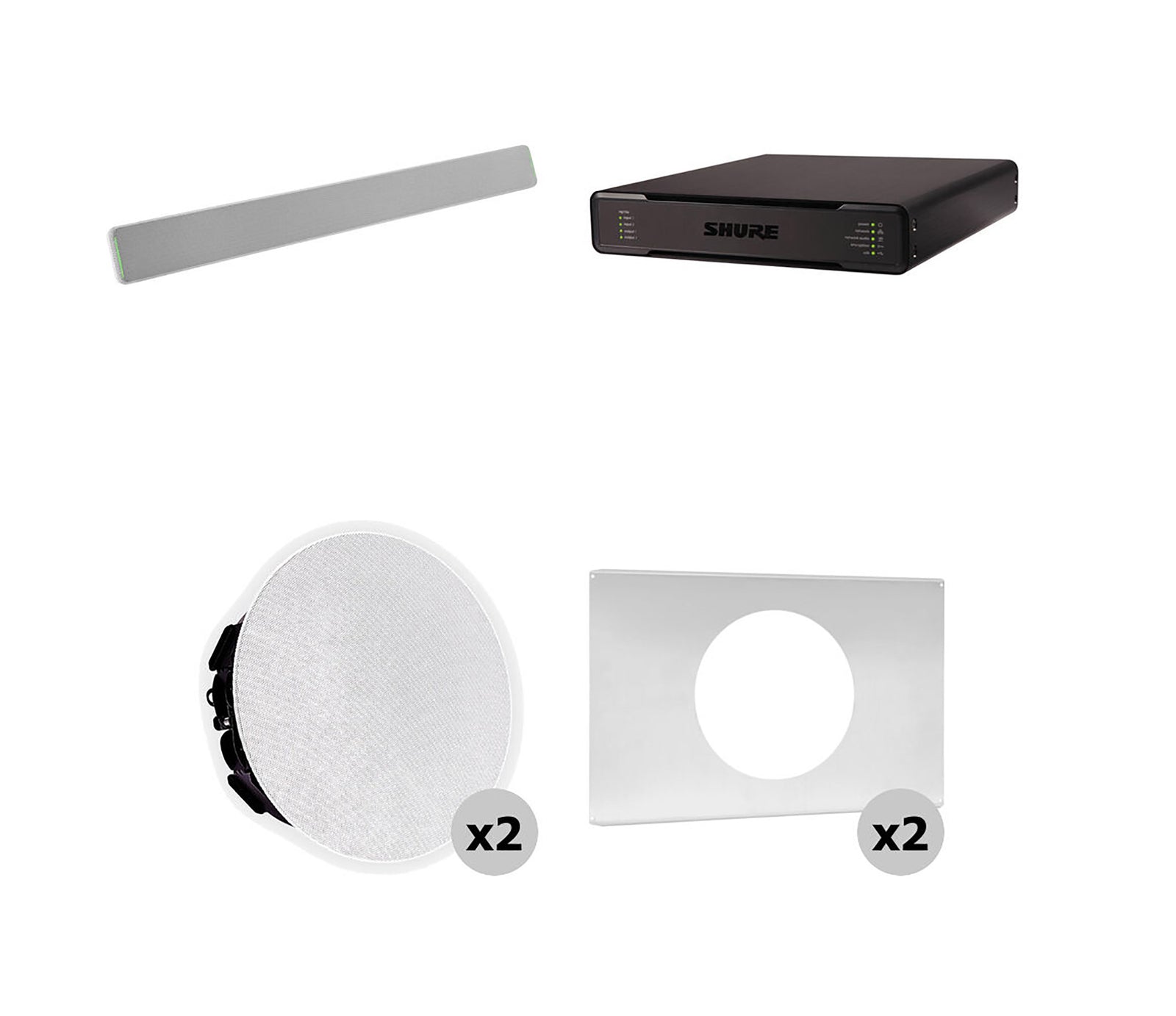 Shure 712P W-V Ecosystem DJ Package Including 1 MXA710-2FT Linear Microphone, 1 P300-IMX Audio Processor, 2 MXN5W-C Ceiling Loudspeaker + 2 Tile Bridge by Shure