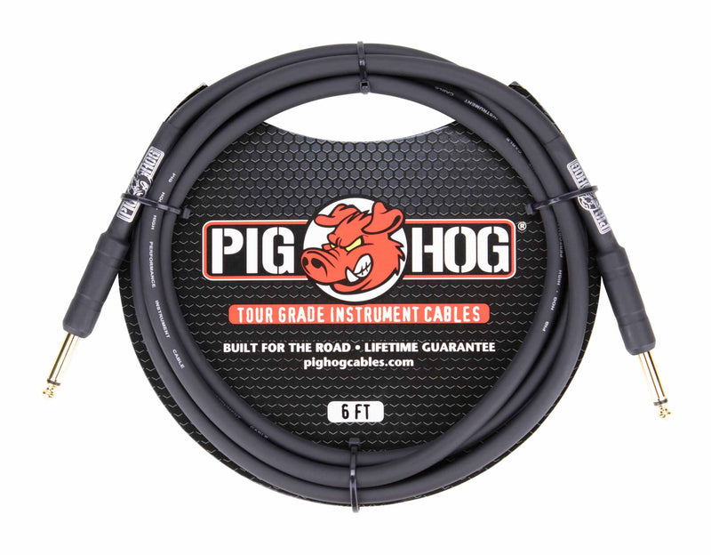 Pig Hog PH6 1/4 inch 8mm Instrument Cable, Straight - 6ft by PigHog