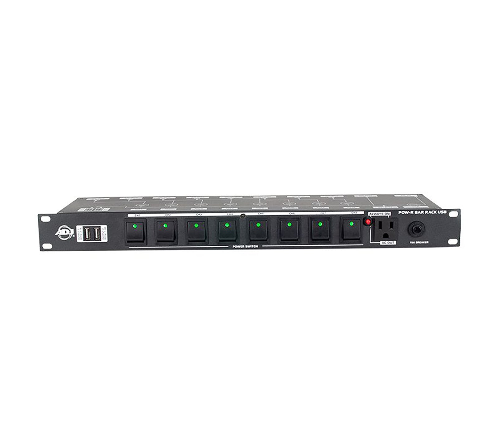 ADJ POW-R BAR RACK USB, AC Power Center with 10, 3-Prong Edison Power Outlets and 2 USB Charging Ports. by ADJ