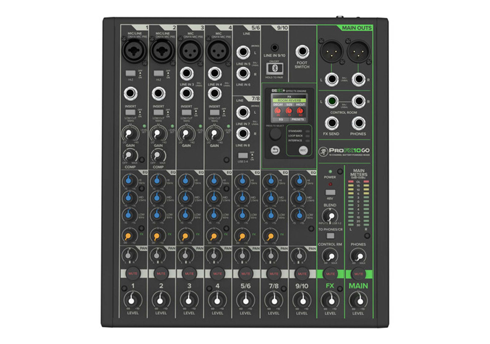 Mackie ProFX10GO, 10-Channel Battery-Powered Mixer with FX, USB, and Bluetooth by Livid Instruments