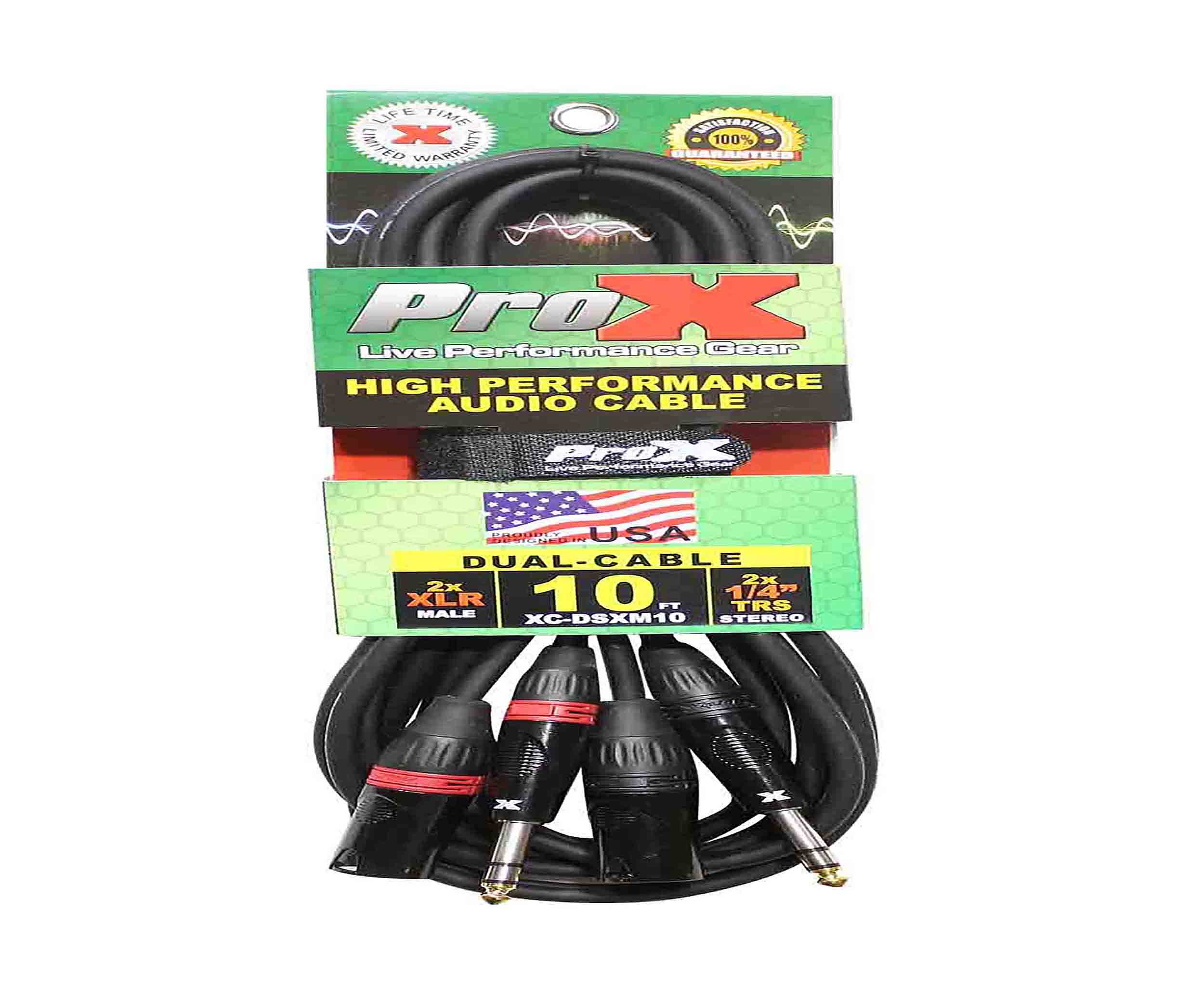 ProX XC-DSXM10, Balanced Dual 1/4" TRS-M to Dual XLR3-M High Performance Audio Cable - 10 Ft by ProX Cases
