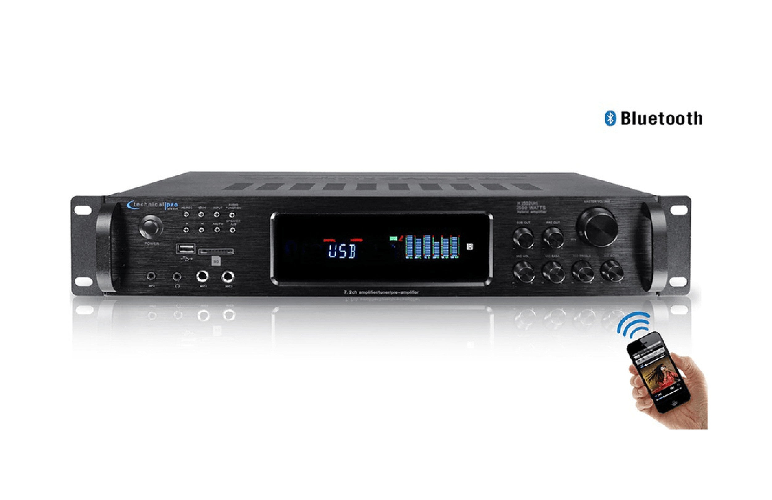 Technical Pro H3502URBT Digital Hybrid Amplifier with AM/FM Tuner - 3500 Watts by Technical Pro