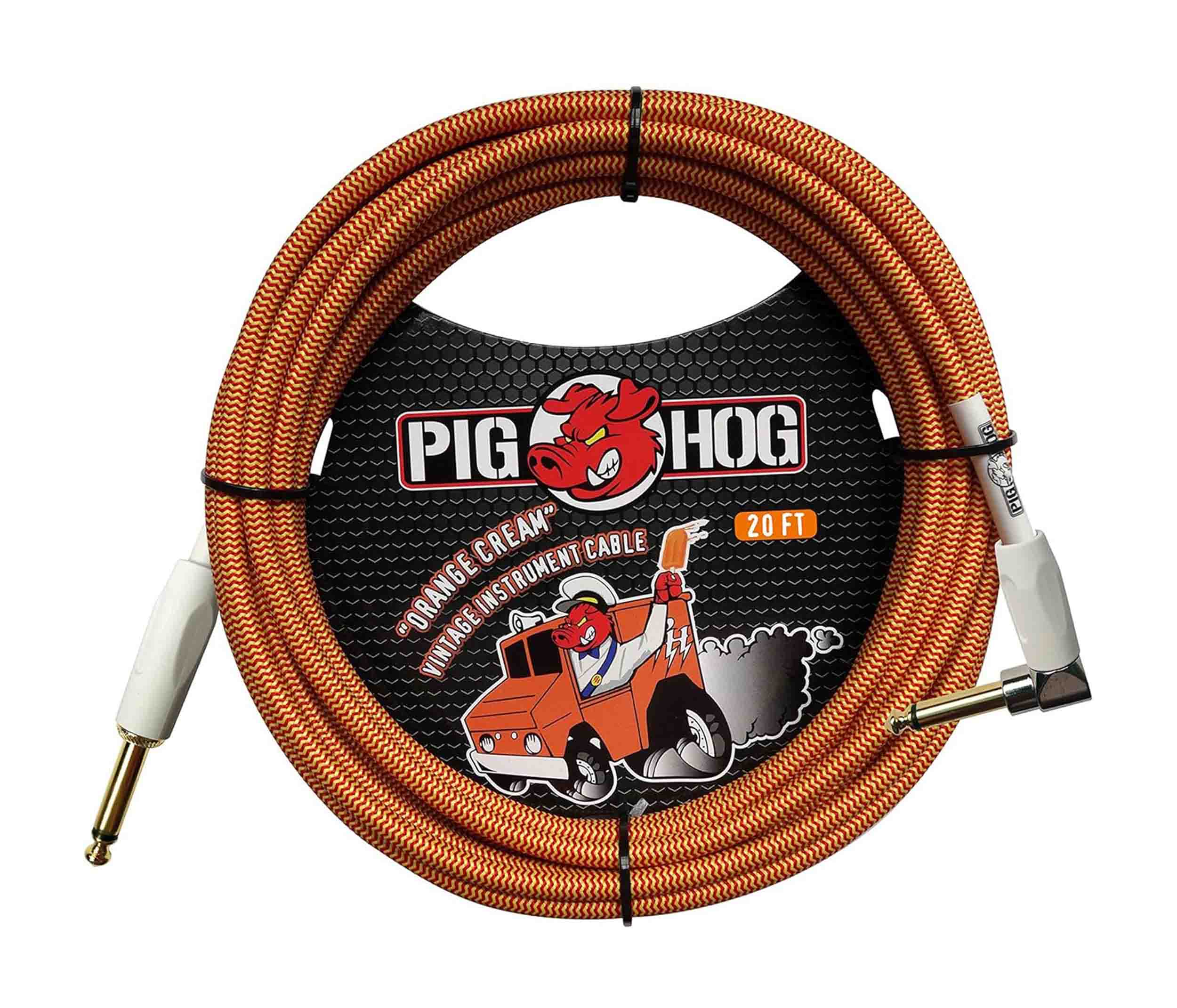 Pig Hog PCH20CCR, Right-Angle 1/4" to 1/4" Orange Cream Guitar Instrument Cable - 20 Ft