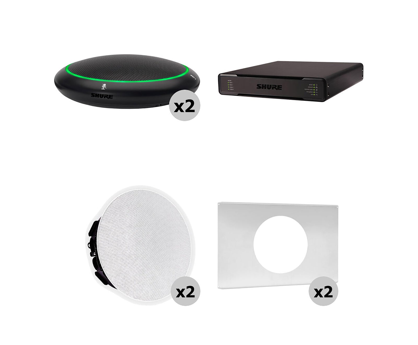 Shure 310X B-V Ecosystem DJ Package Including 2 MXA310B Microphone, 1 P300-IMXAudio Processor, 2 MXN5W-C Ceiling Loudspeaker and 2 Tile Bridge by Shure