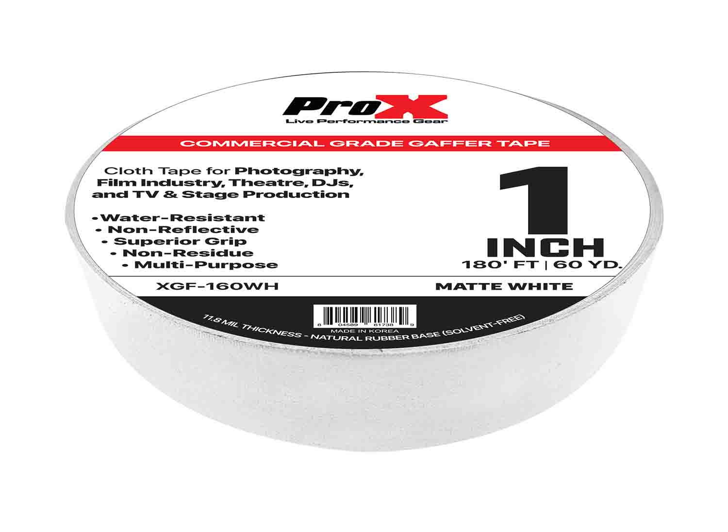 ProX XGF-160, 1-inch 60YD Matte Commercial Grade Gaffer Tape Pros Choice Non Residue - 180Ft - Hollywood DJ