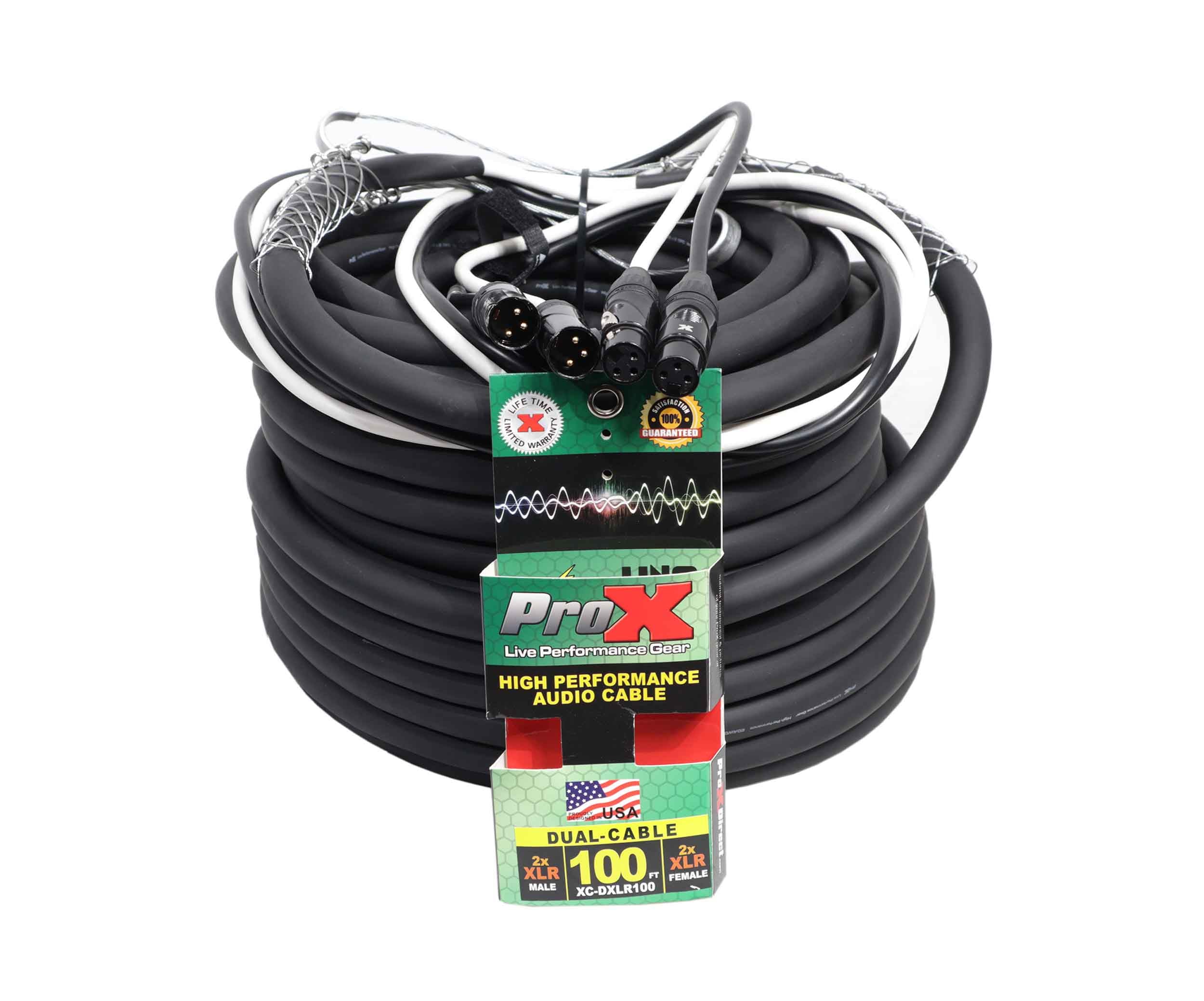 ProX XC-DXLR100, Dual XLR-M to Dual XLR-F High Performance Audio Cable - 100 Ft