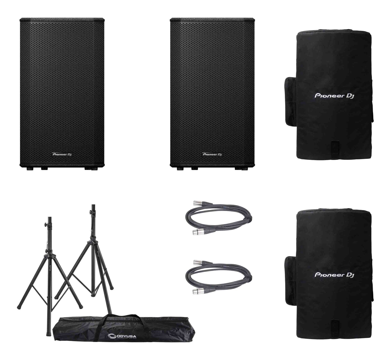 Pioneer Dj XPRS122, 12" Active Loudspeaker DJ Package with Speaker Covers, Stands and Cables by Pioneer DJ
