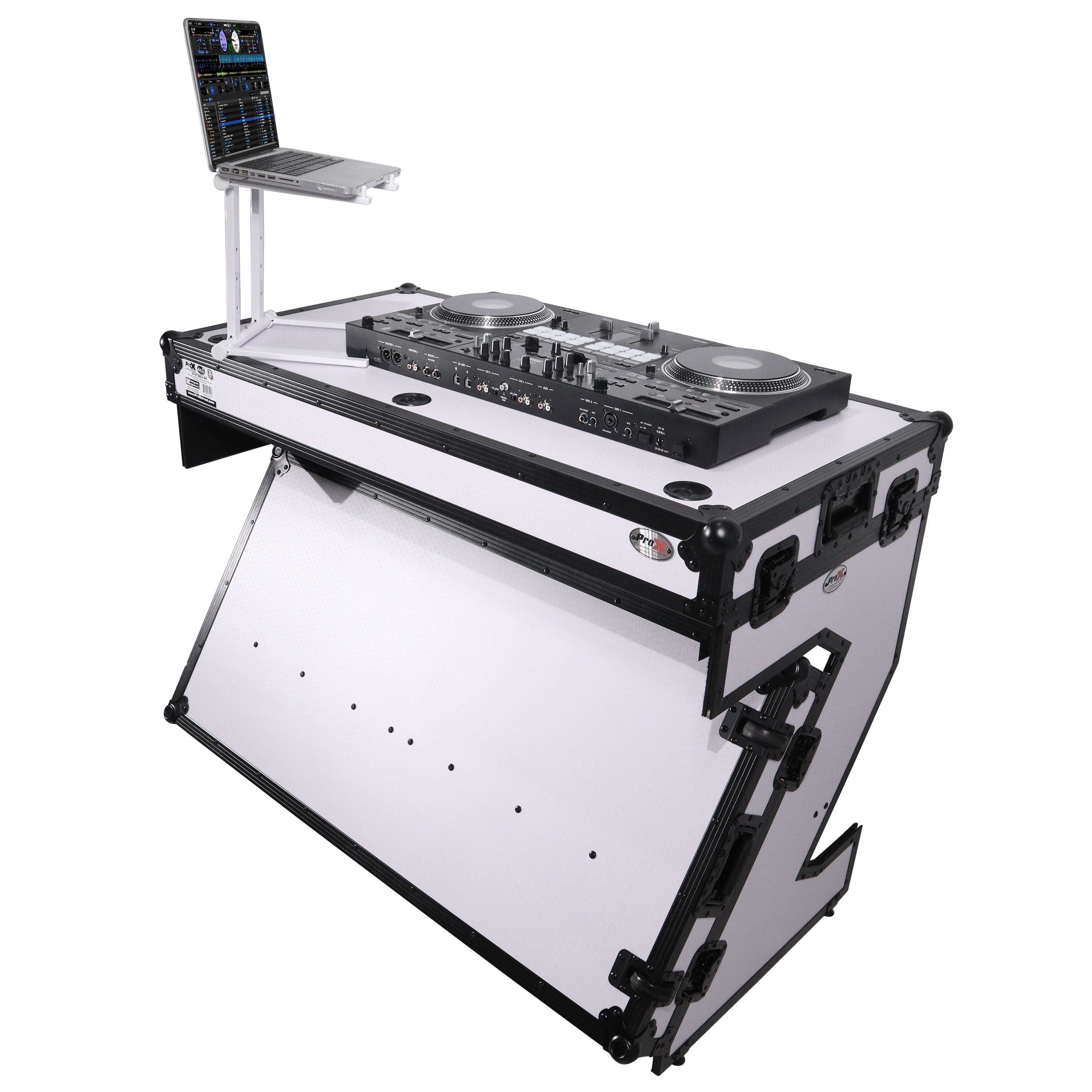 ProX XS-ZTABLEWH, Z-Style Folding DJ Table Flight Case with Handles and Wheels - Black White Finish by ProX Cases