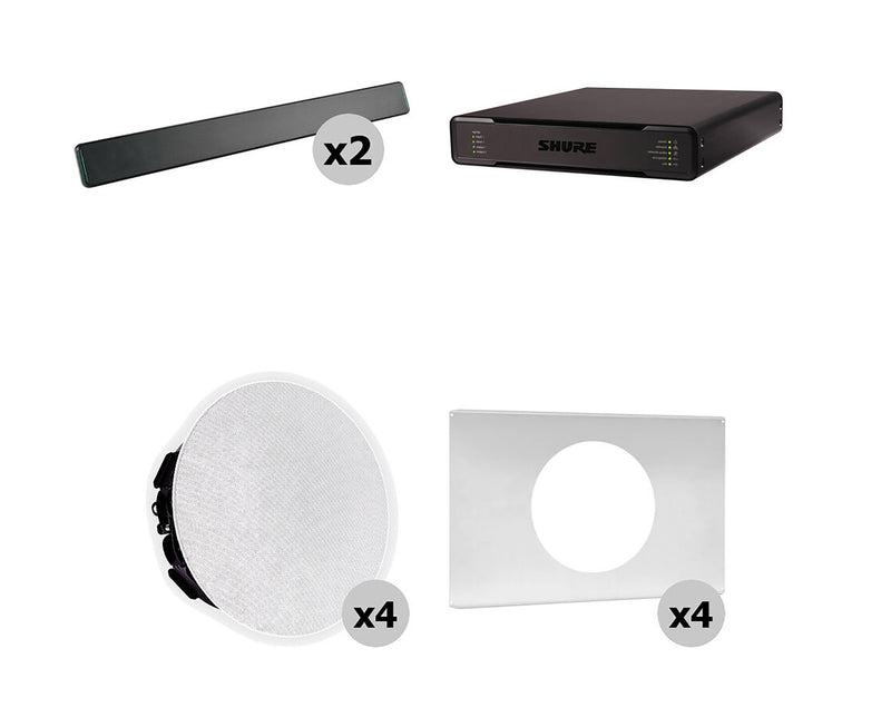 Shure 712X B-V Ecosystem DJ Package Including 2 MXA710-2FT Linear Microphone, 1 P300-IMX Audio Processor, 4 MXN5W-C Ceiling Loudspeaker + 4 Tile Bridge by Shure