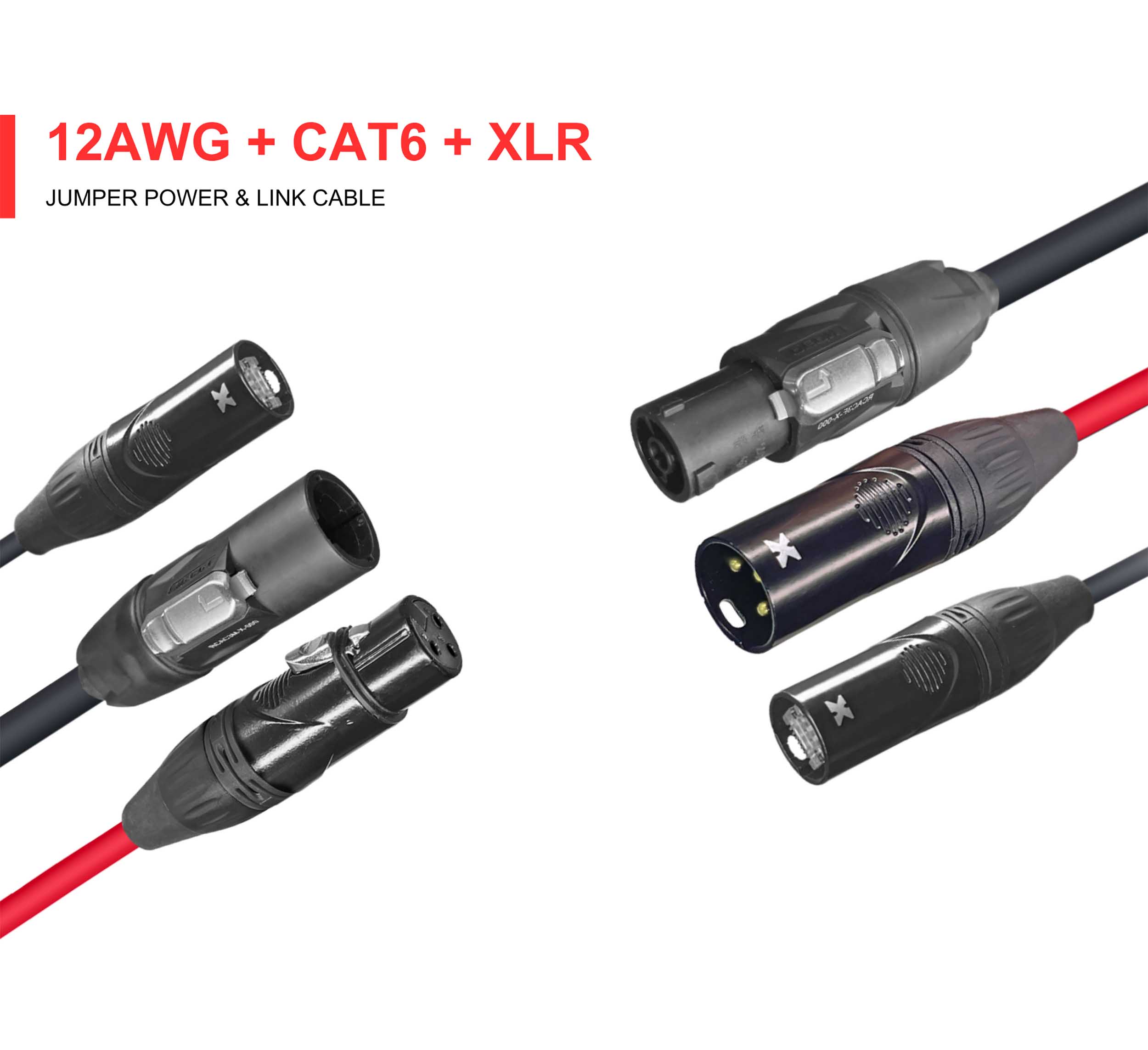 ProX XC-TR112-XLRCAT6-03, 12AWG Jumper Power, CAT6, and XLR TR1 Jumper Link Cable - 3'