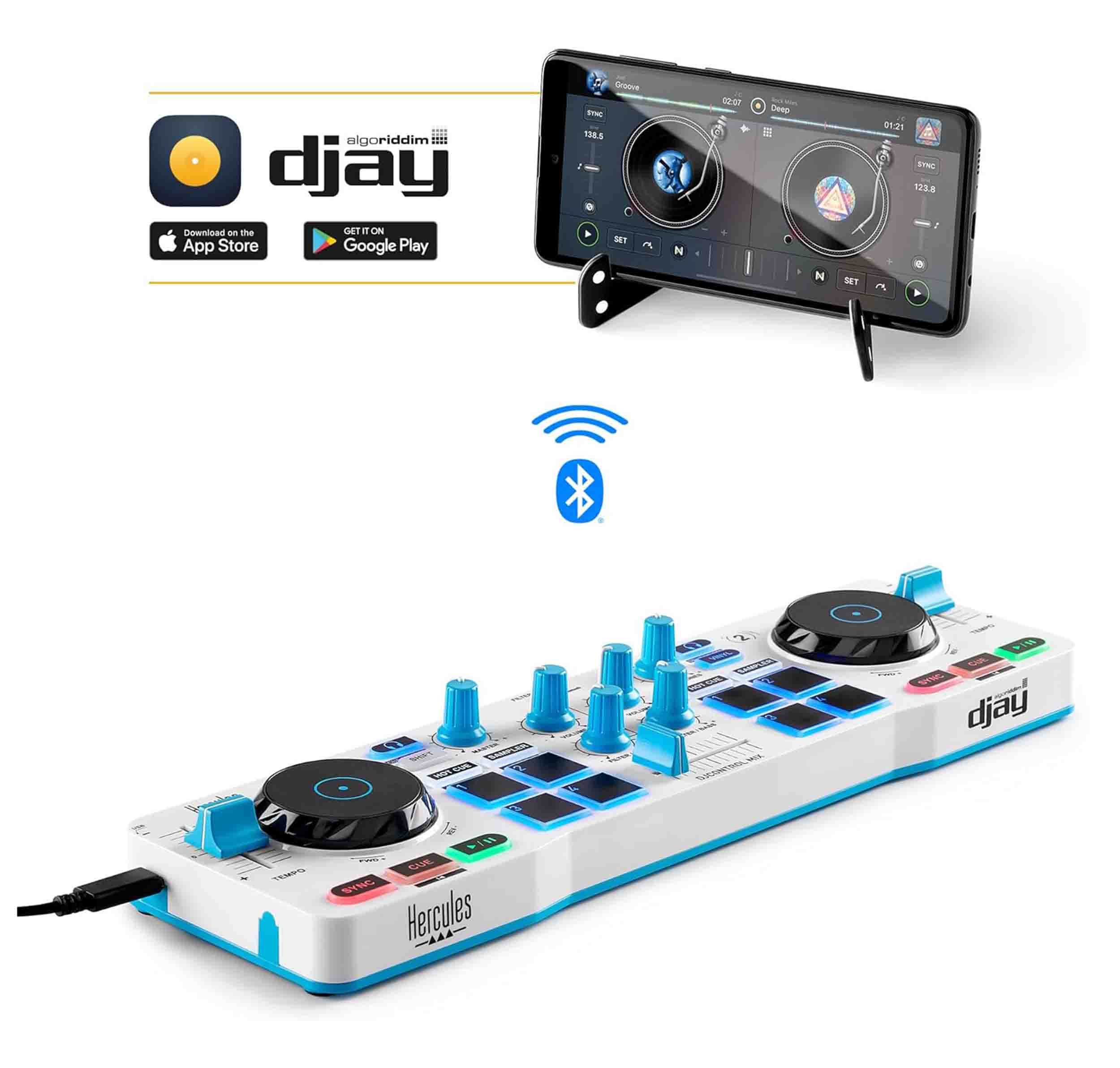 Hercules DJControl Mix Blue Bluetooth Wireless Controller for Smartphones by Hercules