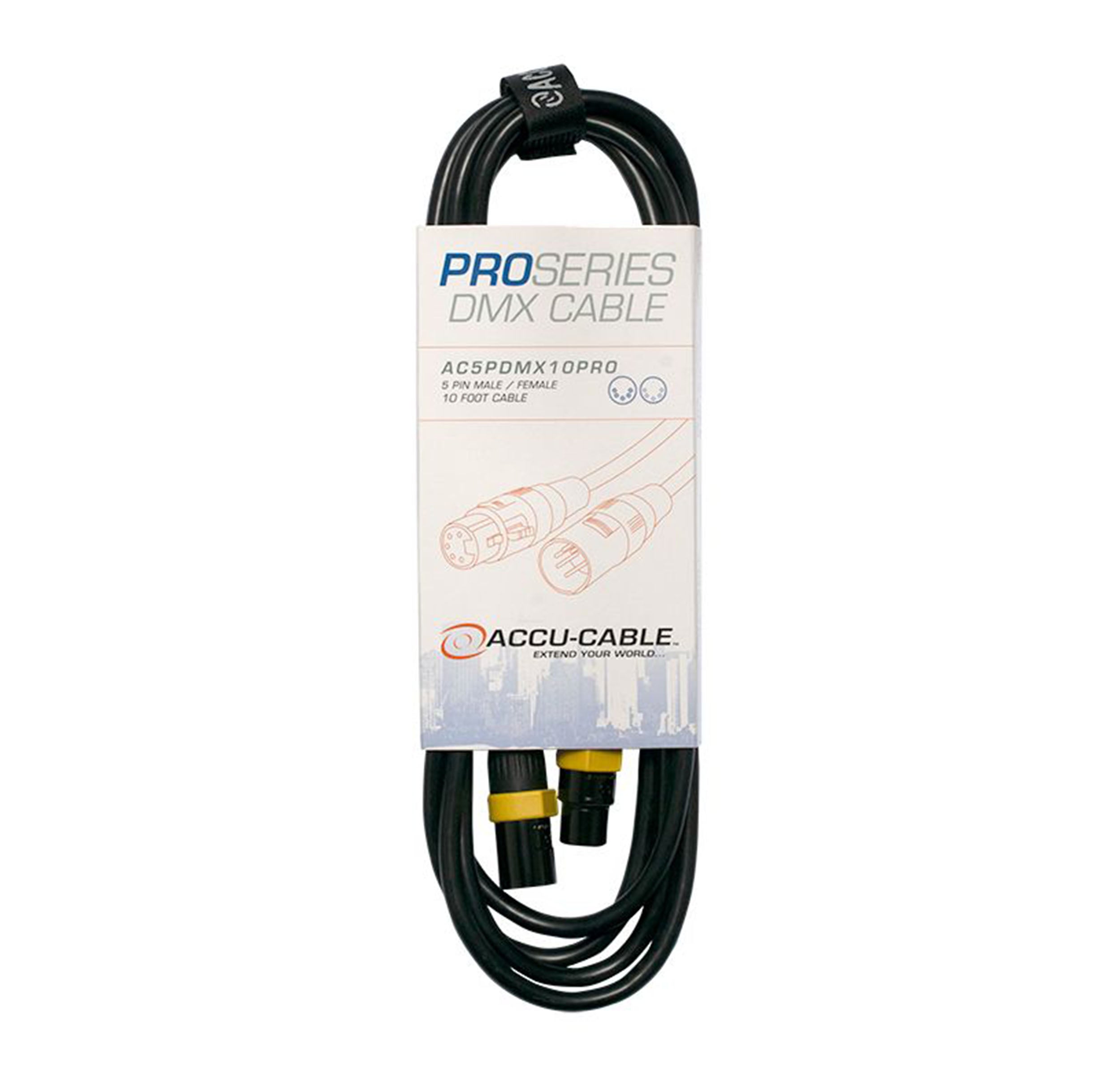 Accu-Cable AC5PDMX10PRO, 5-pin Male to 5-pin Female Connection - 10 Ft