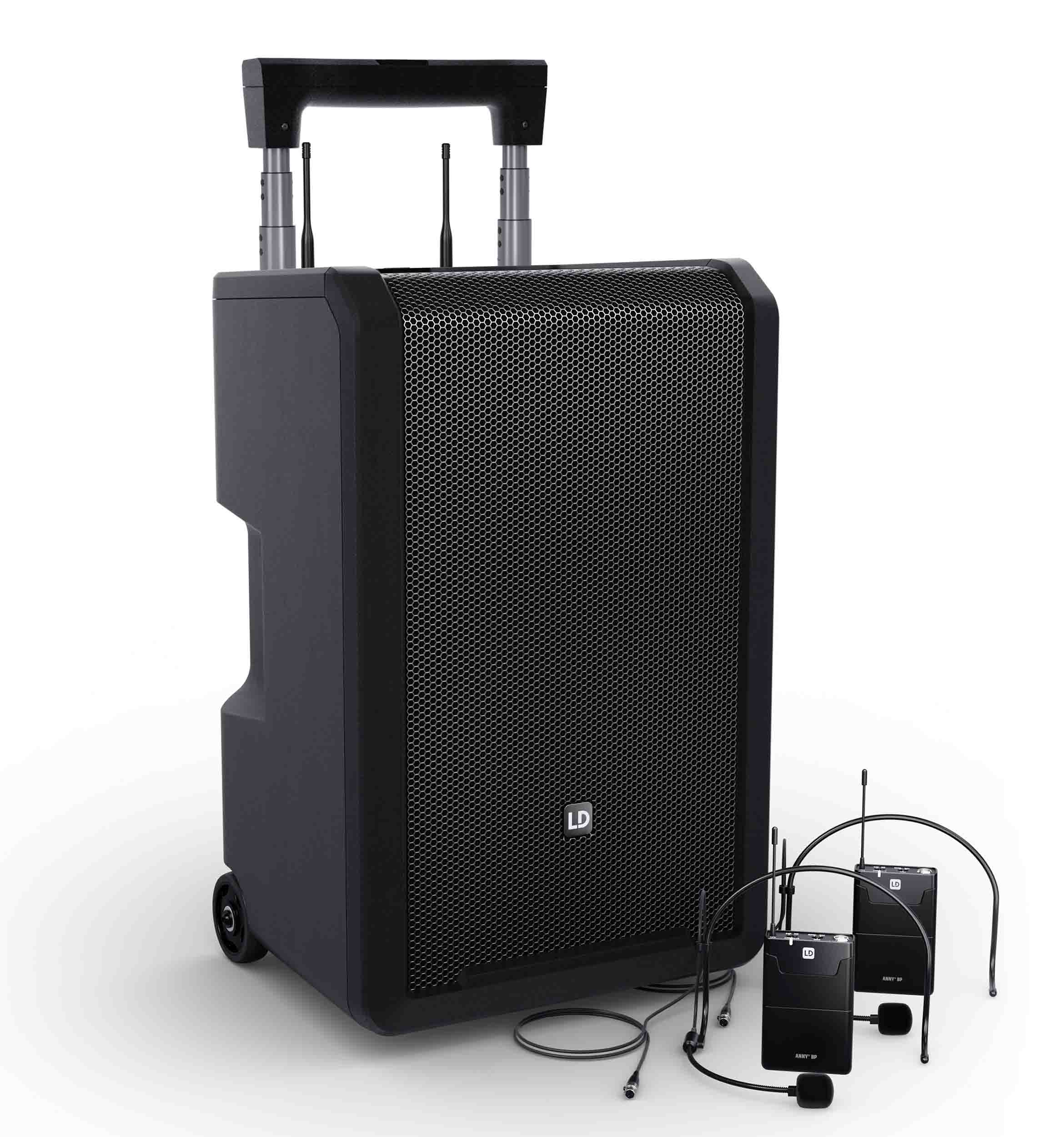 LD System ANNY 10 BPH 2 B4.7, 10" Portable Battery-Powered Bluetooth PA System with Mixer and 2x Headset Microphones Including Bodypacks by LD Systems