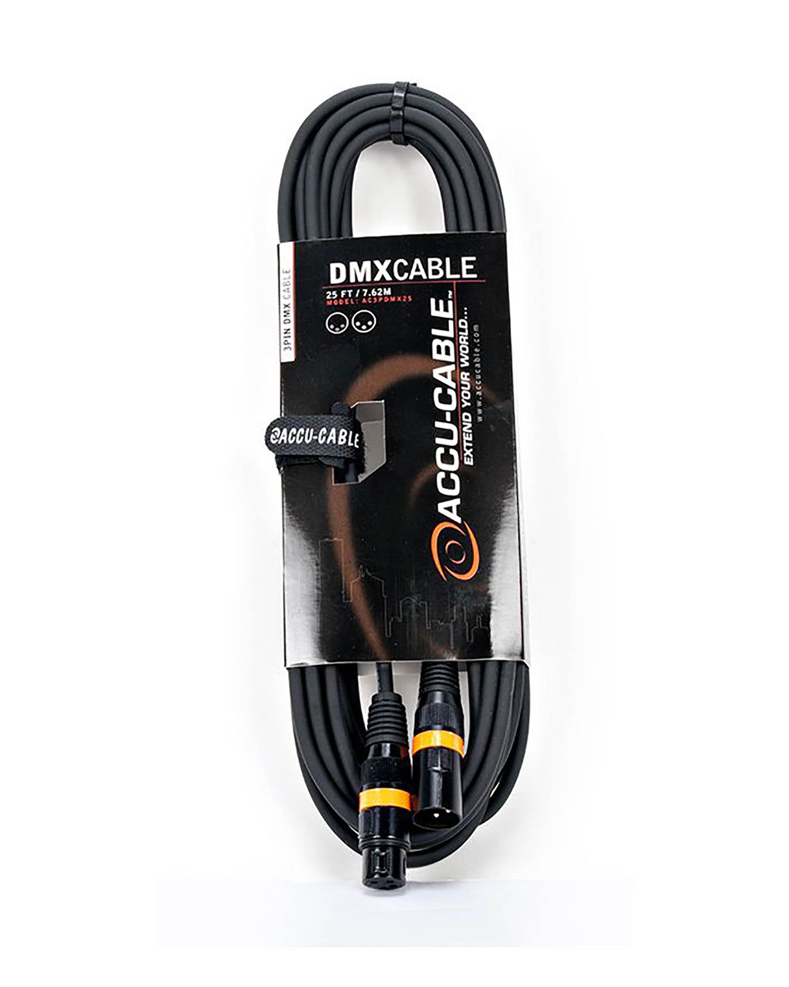 Accu-Cable AC3PDMX, 3-Pin Male To 3-Pin Female Connection DMX Cable by Accu Cable
