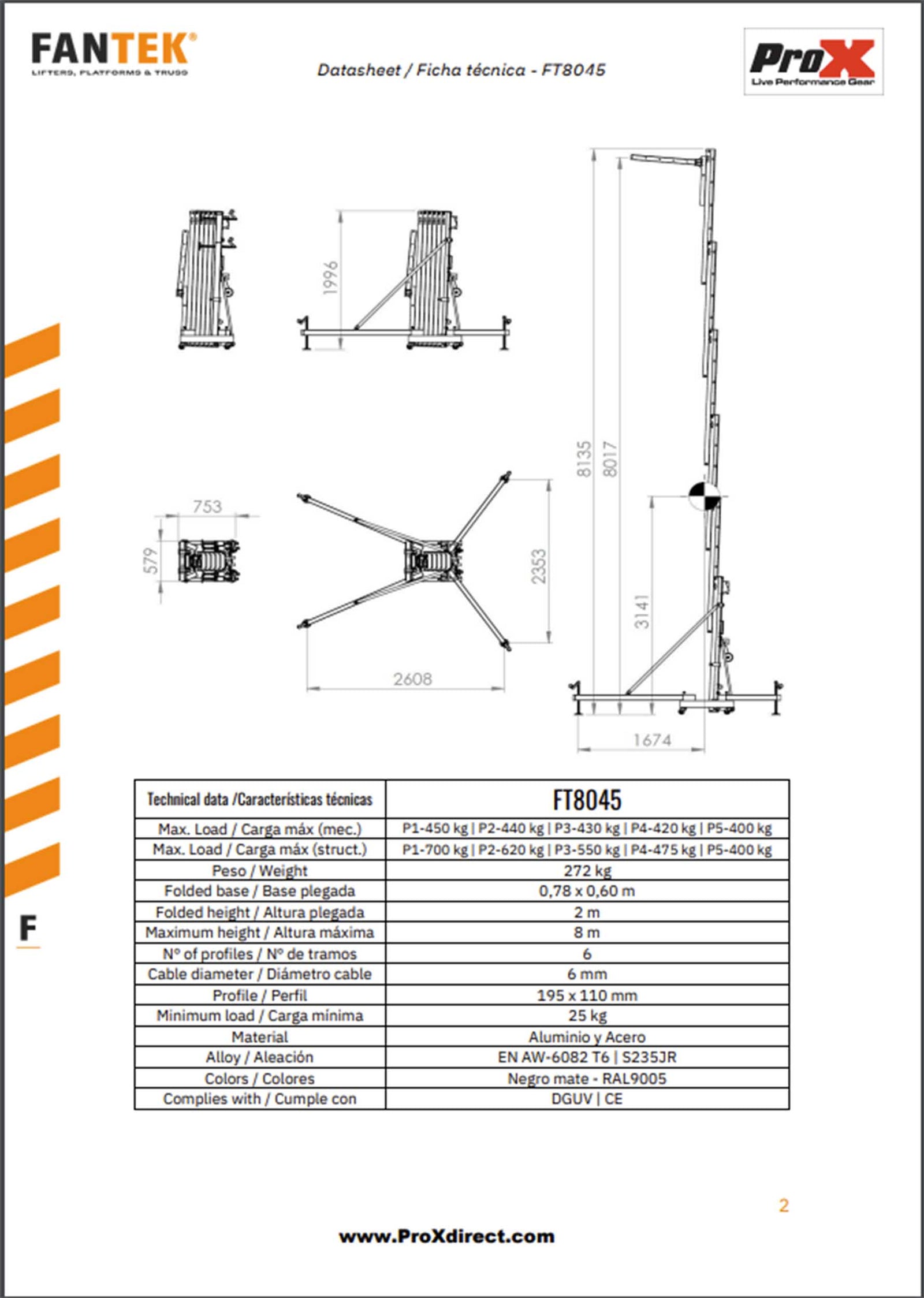 ProX XTF-FT8045, Compact Front-Loading Lifting Line Array Systems Speaker Tower w/ Adapter FANTEK Spain by ProX Cases