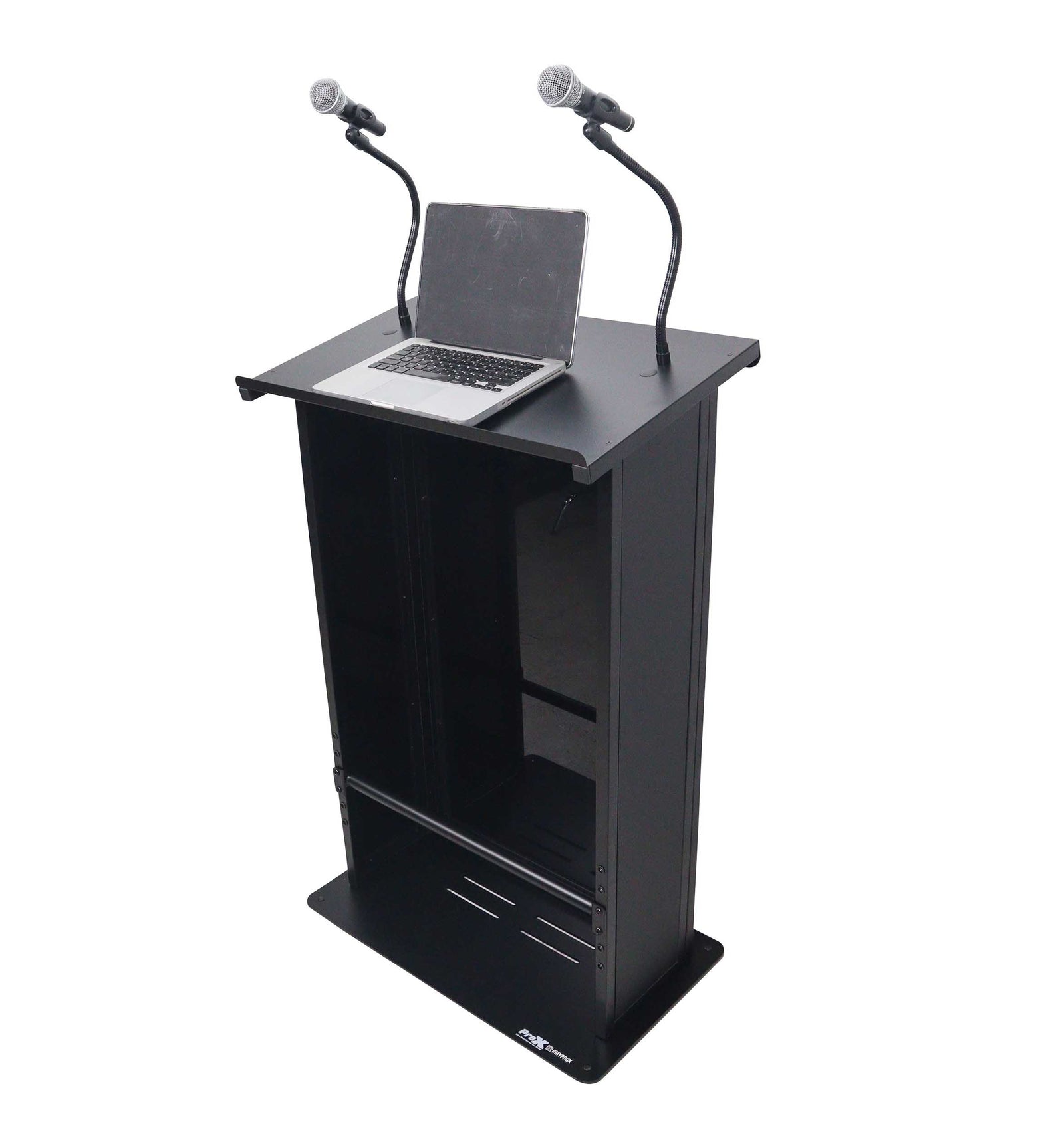 ProX X-MAESTROMEDIABL, Maestro Multi-Media Lectern Podium for LED Flatscreen TVs up to 32" with 2 Gooseneck Mic Stands - Black by ProX Cases