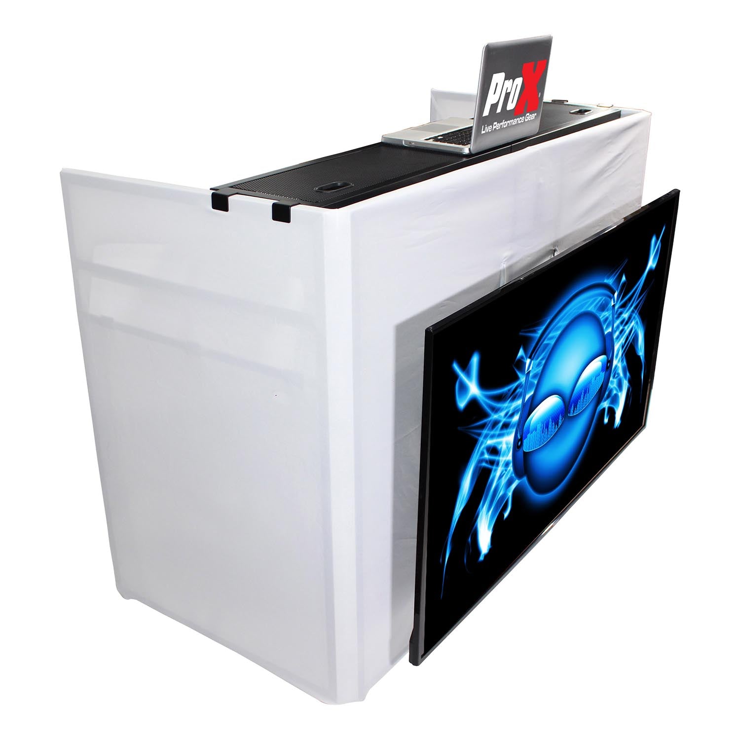 C-Stock: ProX XF-MESAMEDIA MK2, DJ Facade Table Workstation Includes TV Bracket Mount White and Black Scrims and Carry Bag by ProX Cases