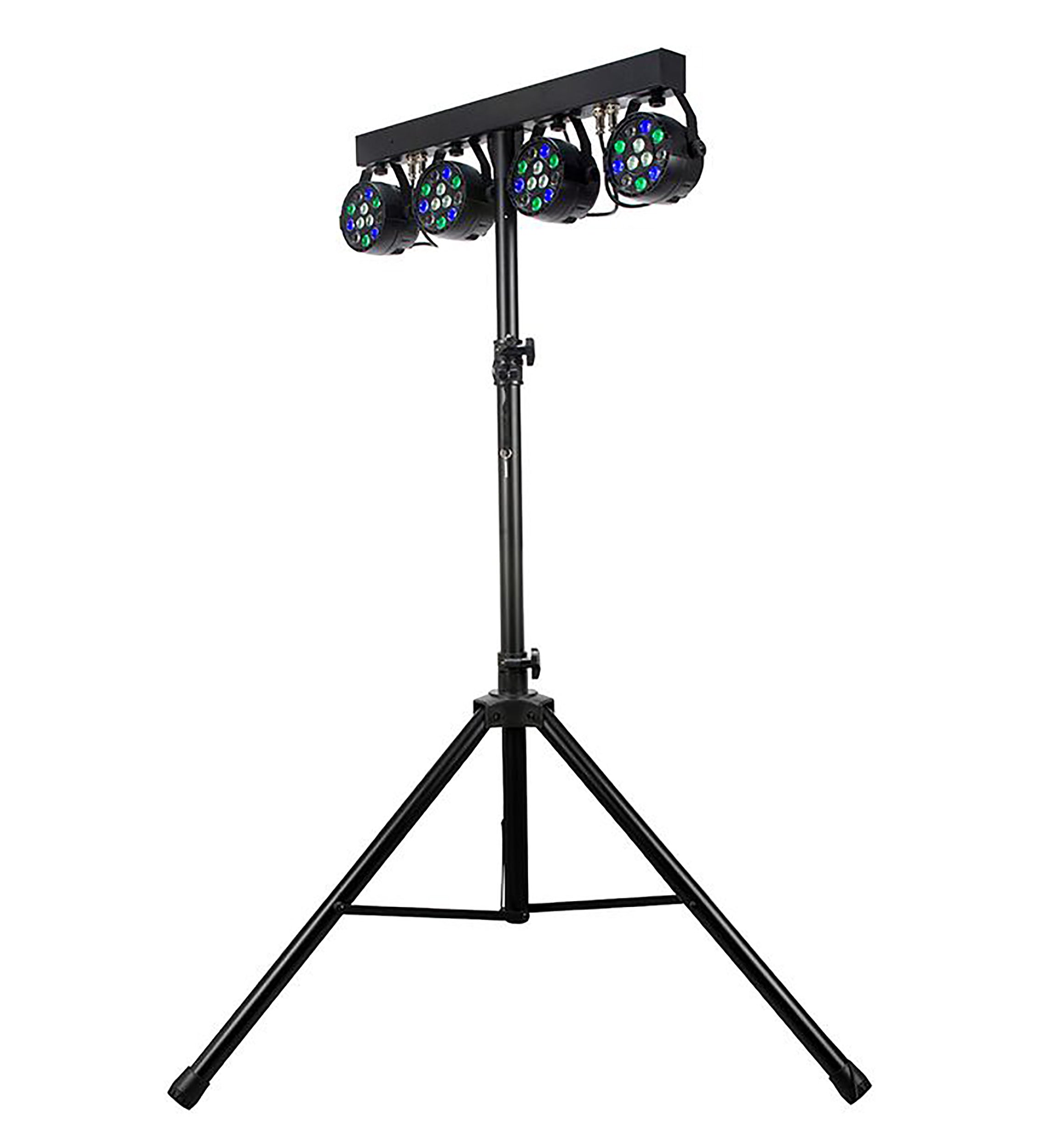 Eliminator Lighting Mini Par Bar with 4 LED Wash Fixtures, Tripod Stand, Remote, and Bag