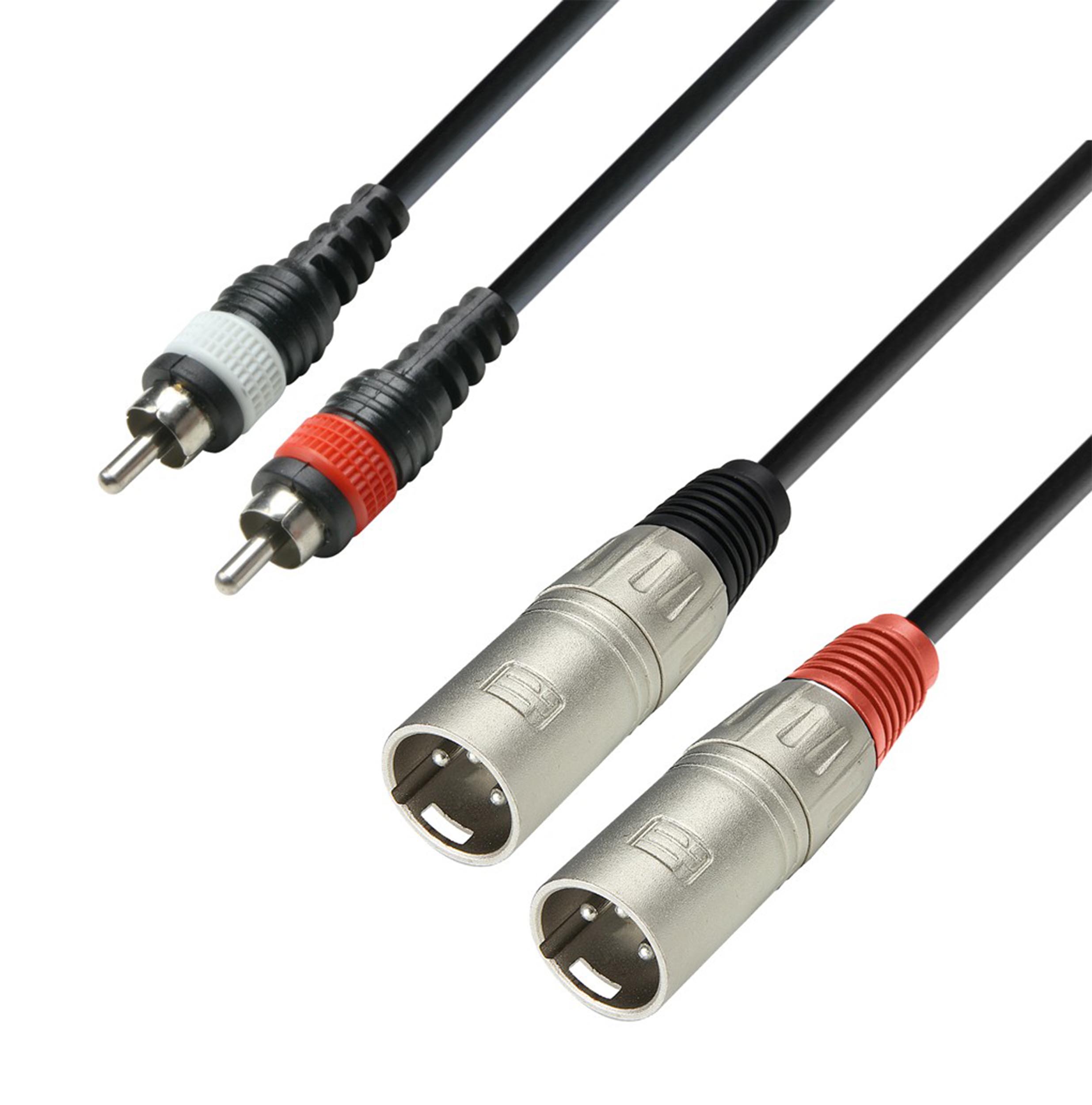 Adam Hall K3TMC0300, 2 XLR Male x 2 RCA Black Audio Cable - 3m by Adam Hall