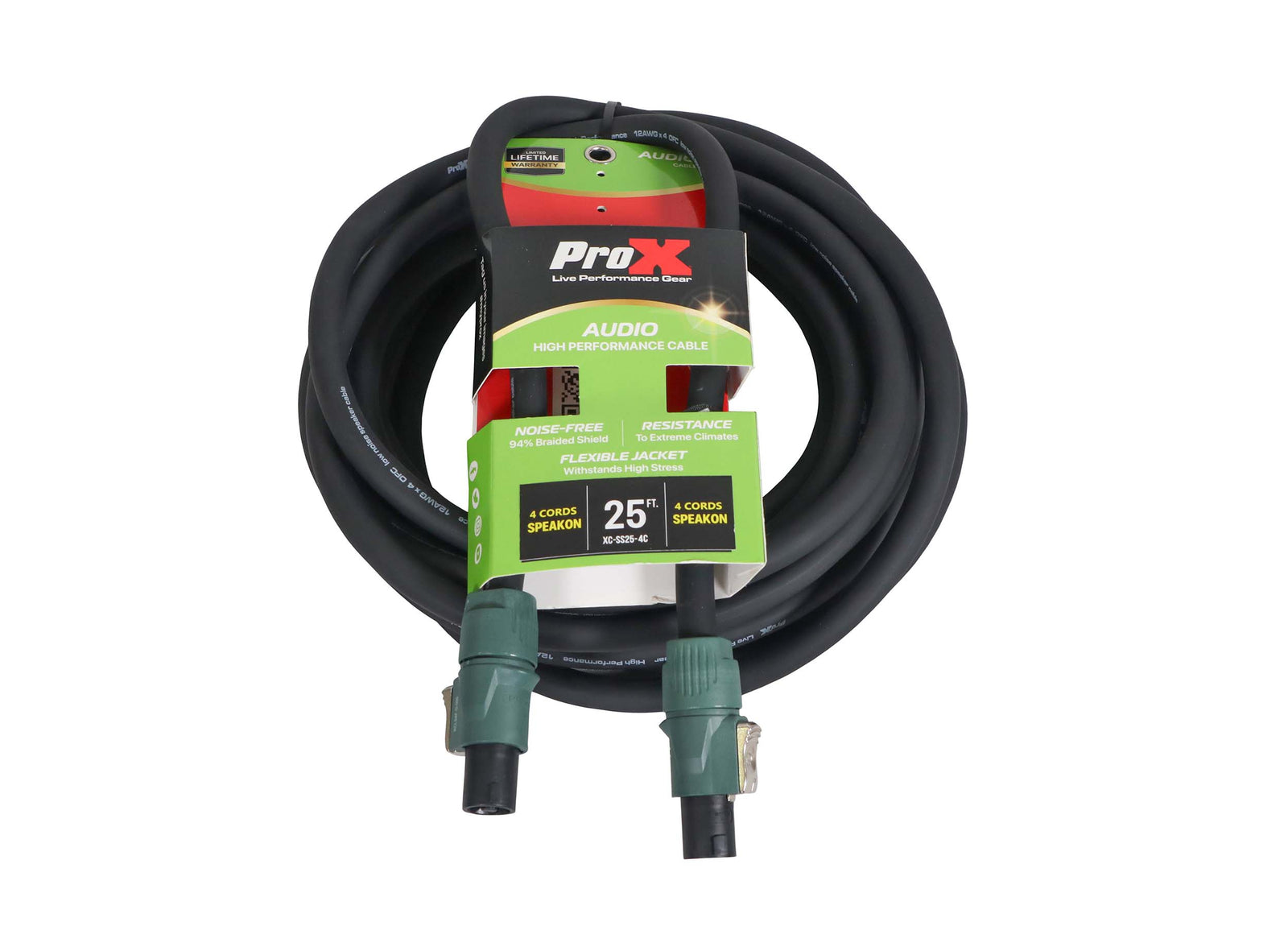 ProX XC-SS25-4C, 4-Conductor NL4 SpeakON to SpeakON 12AWG Speaker Cable - 25 Feet by ProX Cases