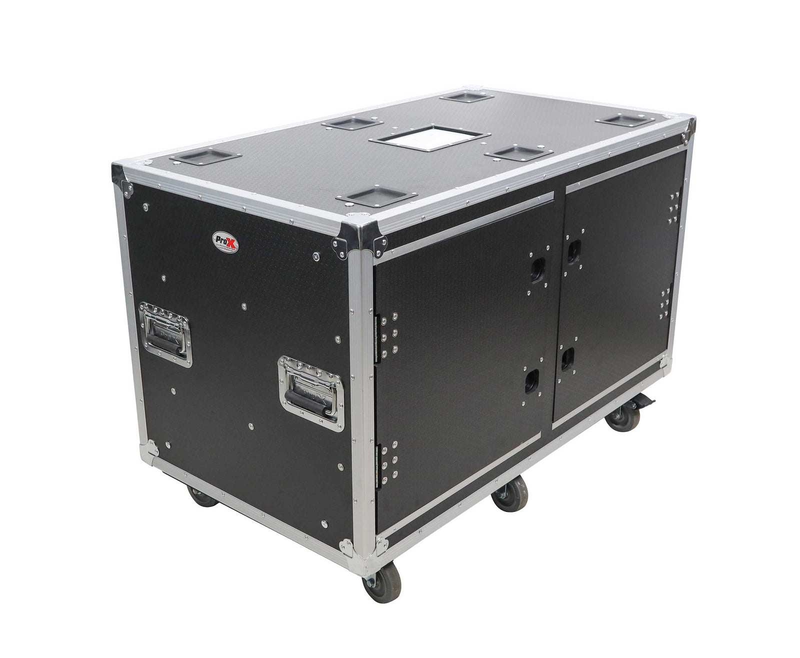 ProX XS-2X12USLAM24, 2X12U Deep Vertical Shock Mount Rack Case with Sliding Doors and 6 Caster Wheels - 24 Feet by ProX Cases