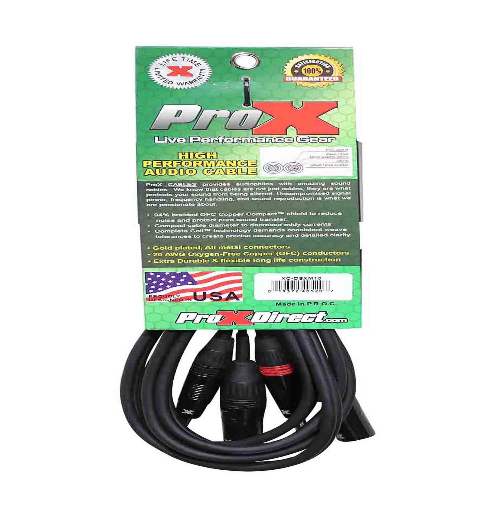 ProX XC-DSXM10, Balanced Dual 1/4" TRS-M to Dual XLR3-M High Performance Audio Cable - 10 Ft by ProX Cases