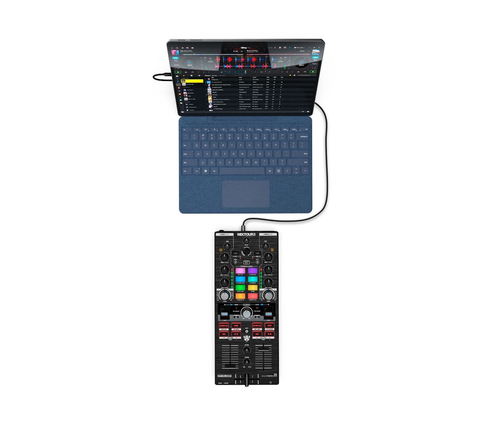 Reloop Mixtour Pro, Portable All-In-One 4-Deck DJ Controller with Audio Interface by Reloop